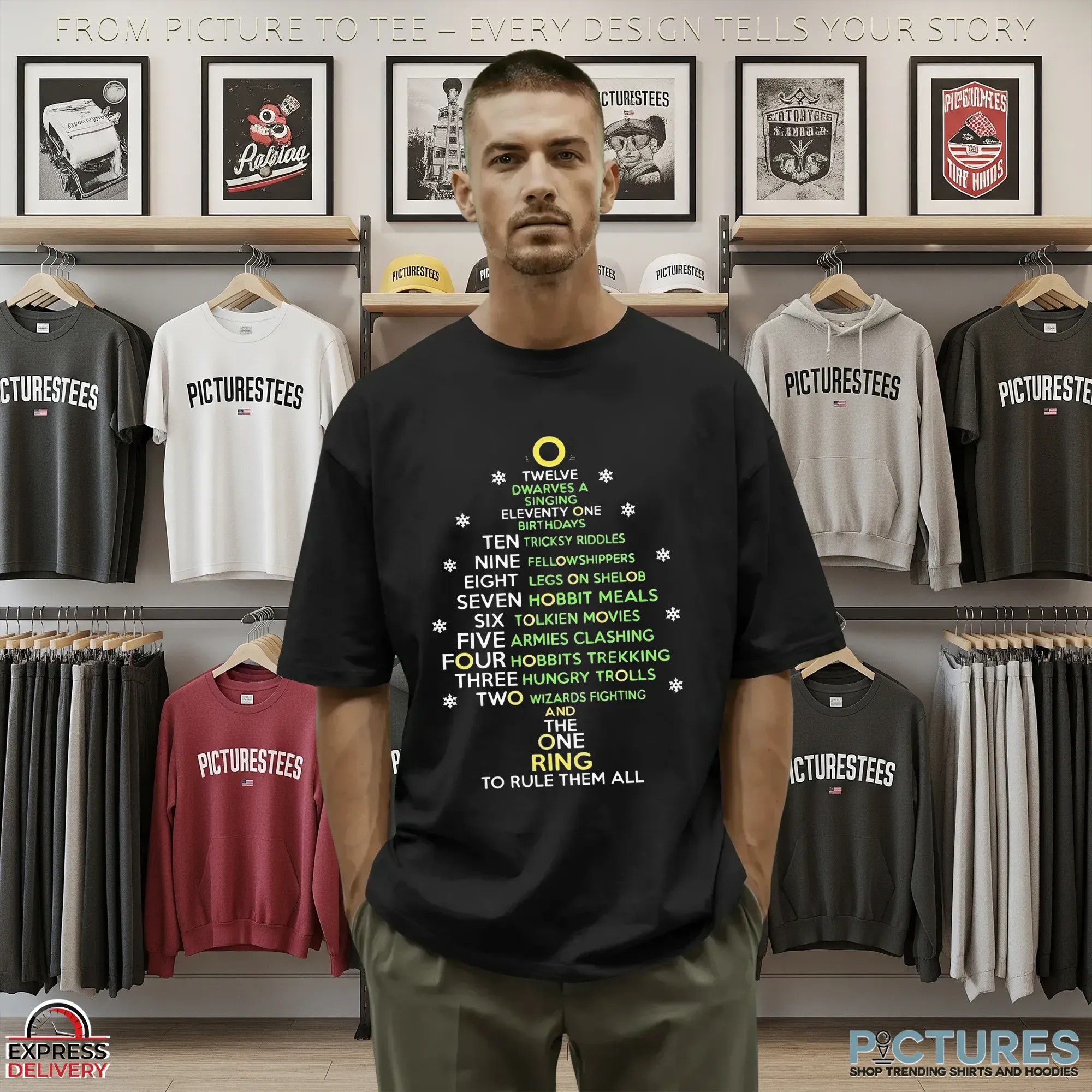 One Ring To Rule Them All Twelve Dwarves A Singing Eleventy One Birthdays Ten Tricksy Riddles Carol List Christmas T Shirt