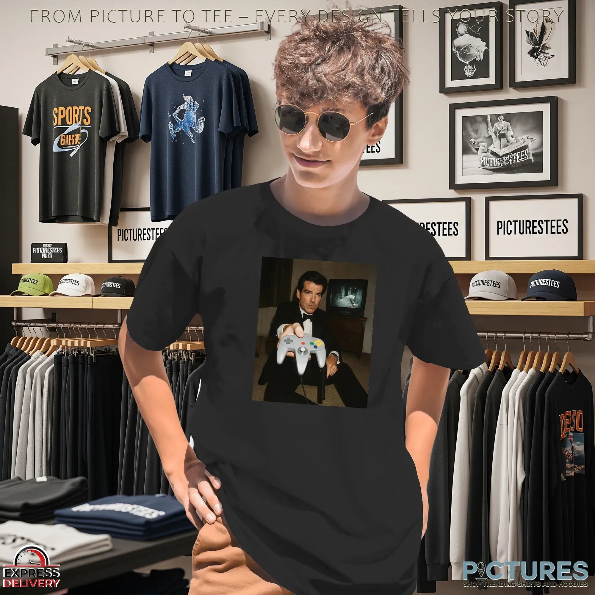 Pierce Brosnan Holding A Nintendo 64 Goldeneye 007 Retro Game T Shirt