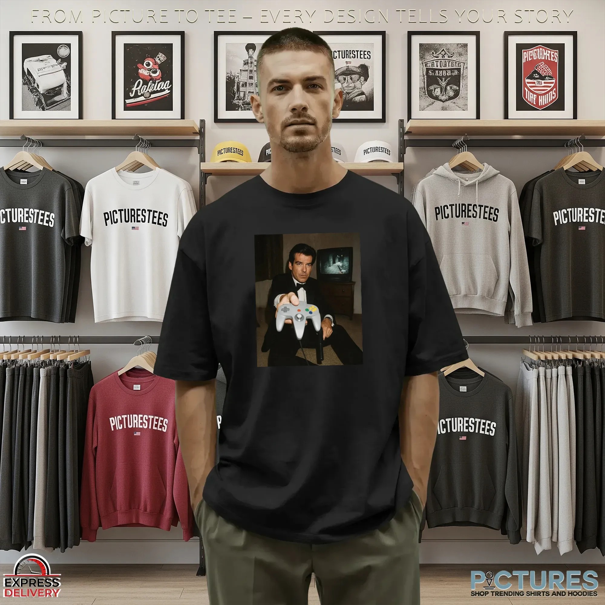Pierce Brosnan Holding A Nintendo 64 Goldeneye 007 Retro Game T Shirt