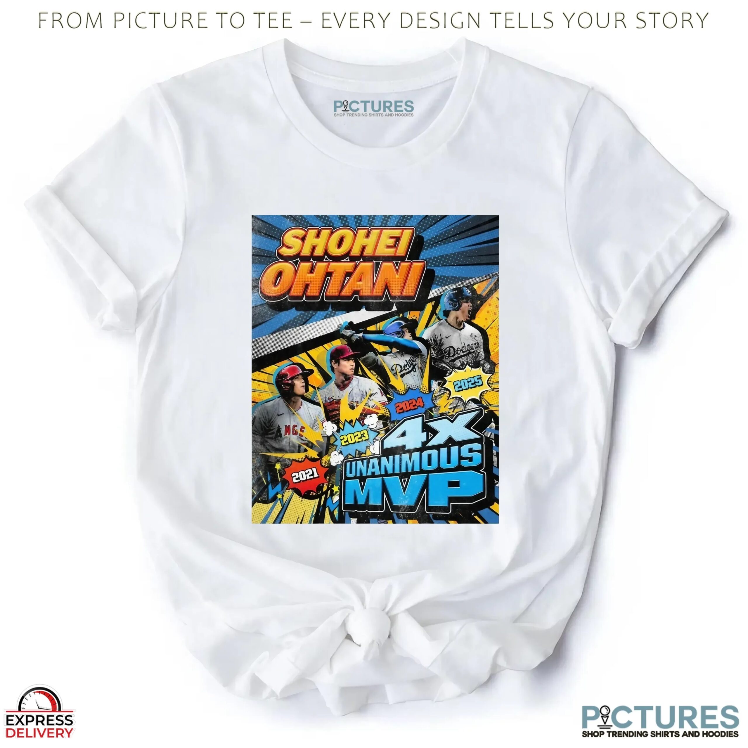 Shohei Ohtani 4X Unanimous MVP 2021 2023 2024 2025 LA Dodgers Comic Style T Shirt