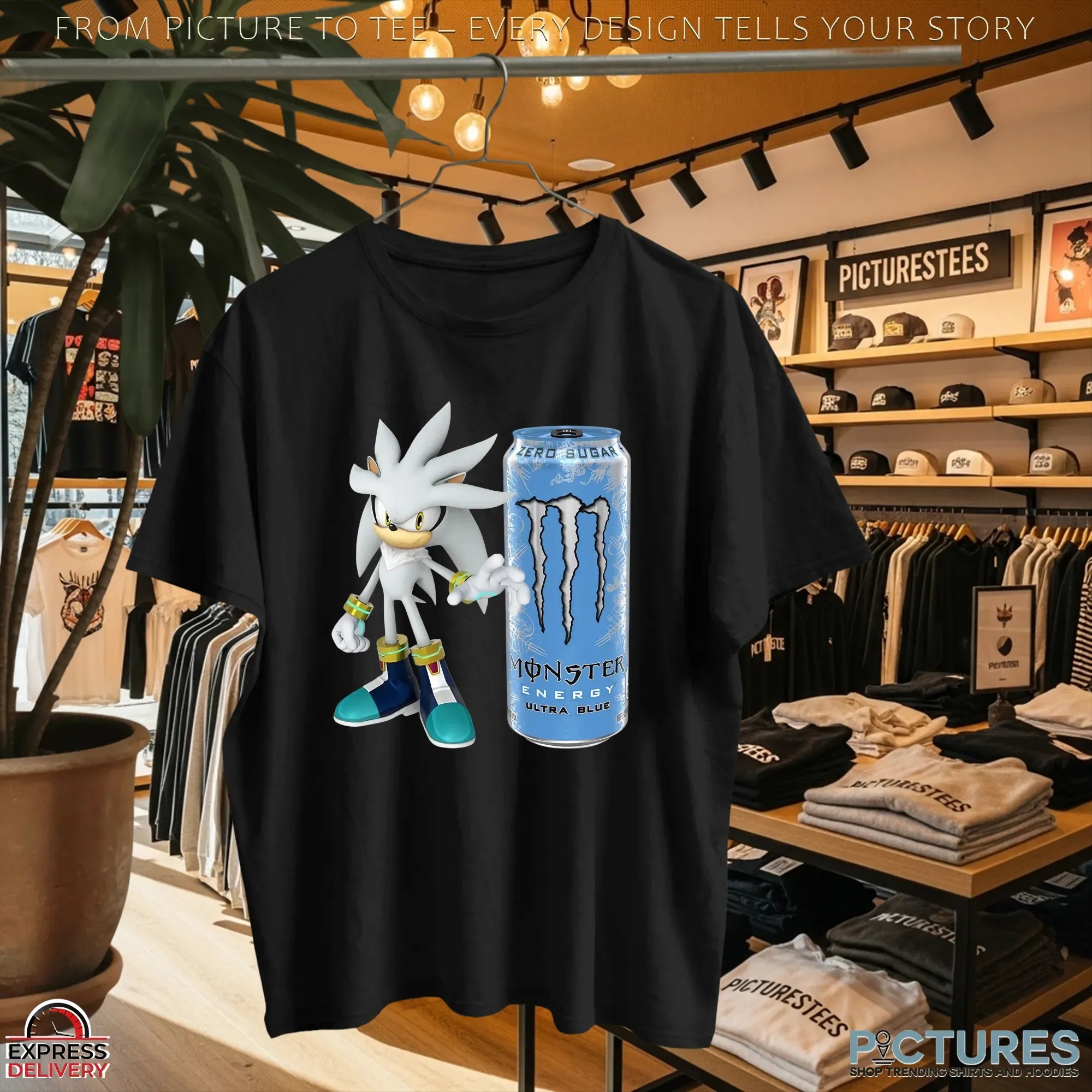 Silver The Hedgehog Monster Energy Ultra Blue Sonic Mashup T Shirt
