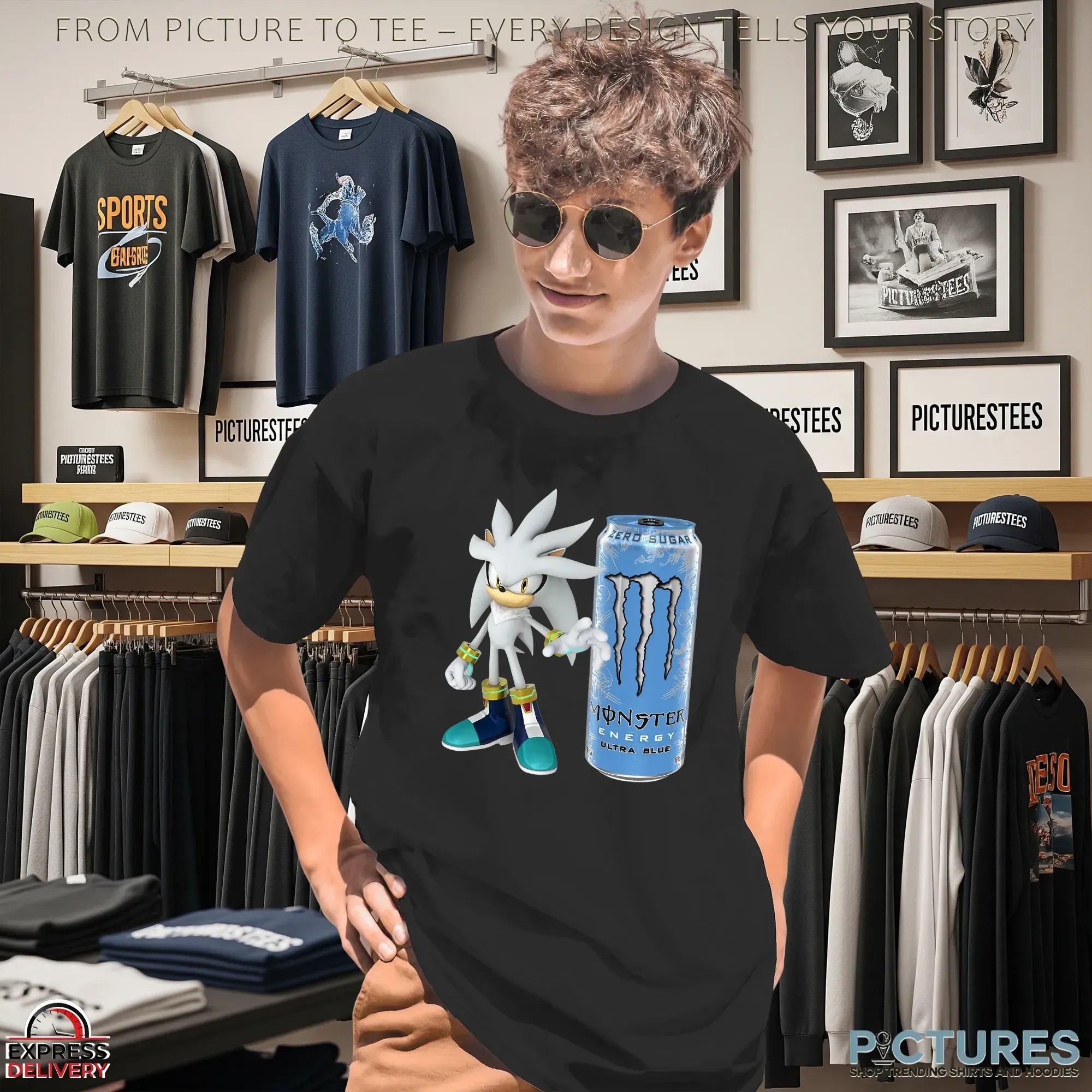 Silver The Hedgehog Monster Energy Ultra Blue Sonic Mashup T Shirt