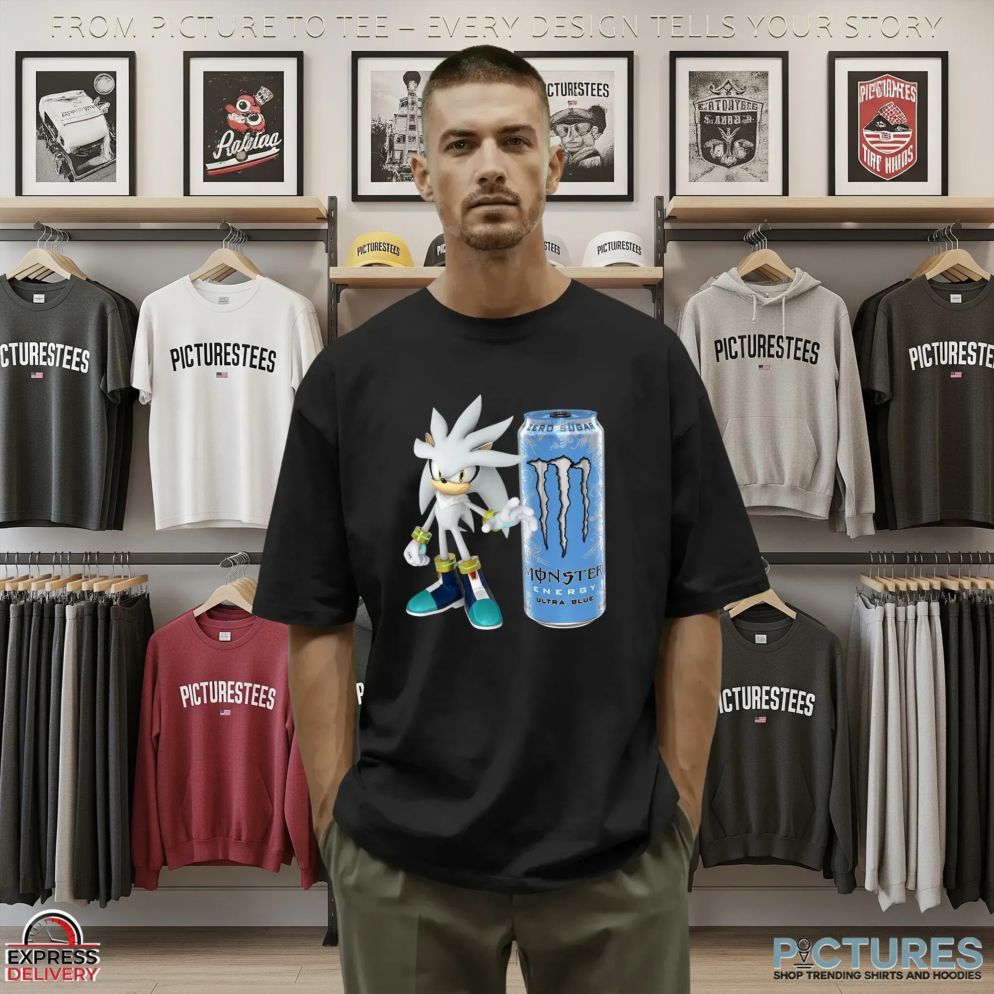 Silver The Hedgehog Monster Energy Ultra Blue Sonic Mashup T Shirt