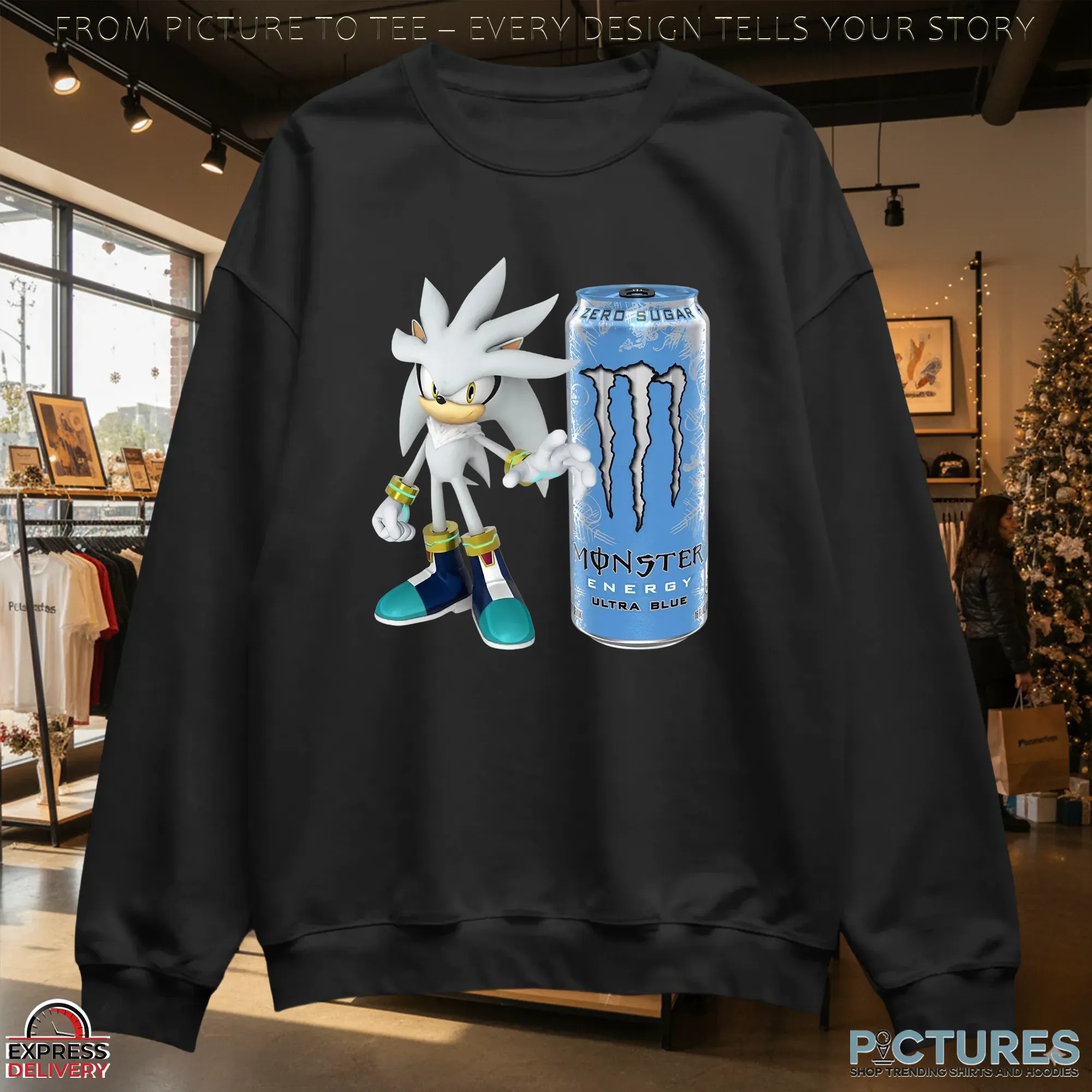 Silver The Hedgehog Monster Energy Ultra Blue Sonic Mashup T Shirt