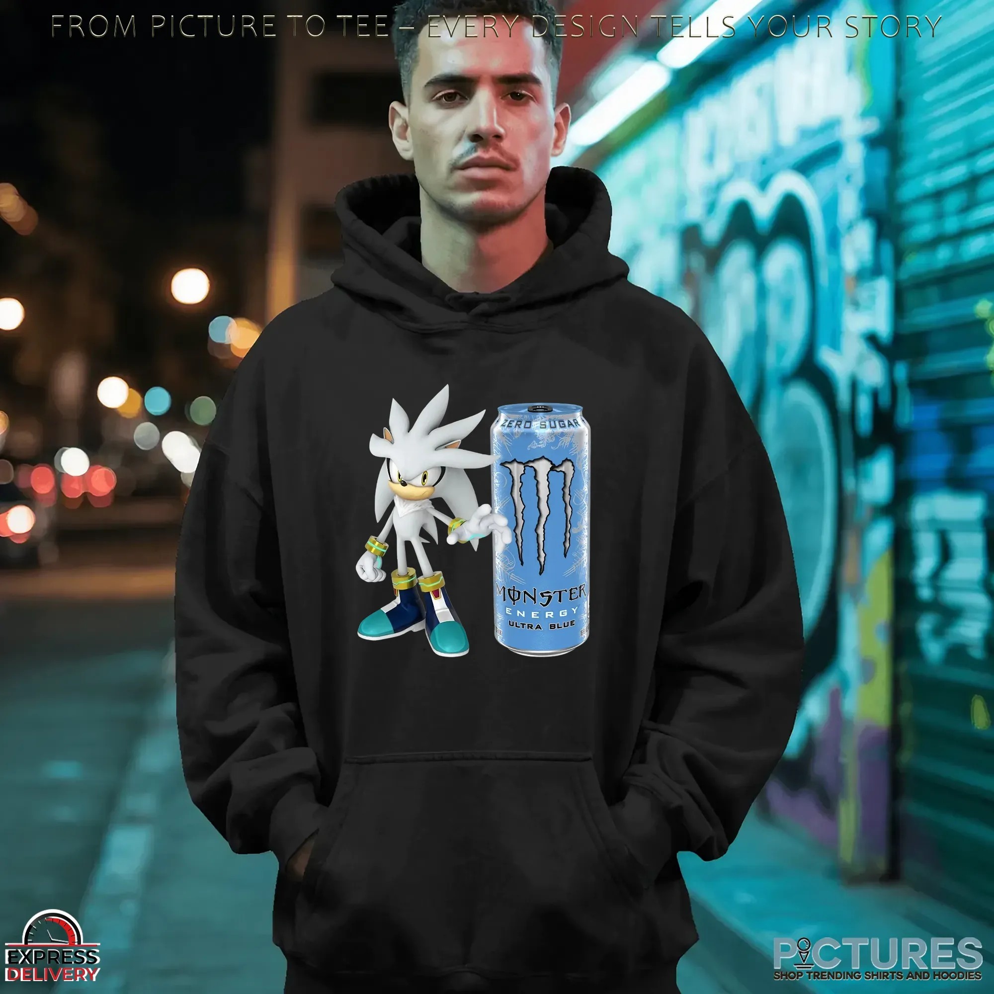 Silver The Hedgehog Monster Energy Ultra Blue Sonic Mashup T Shirt