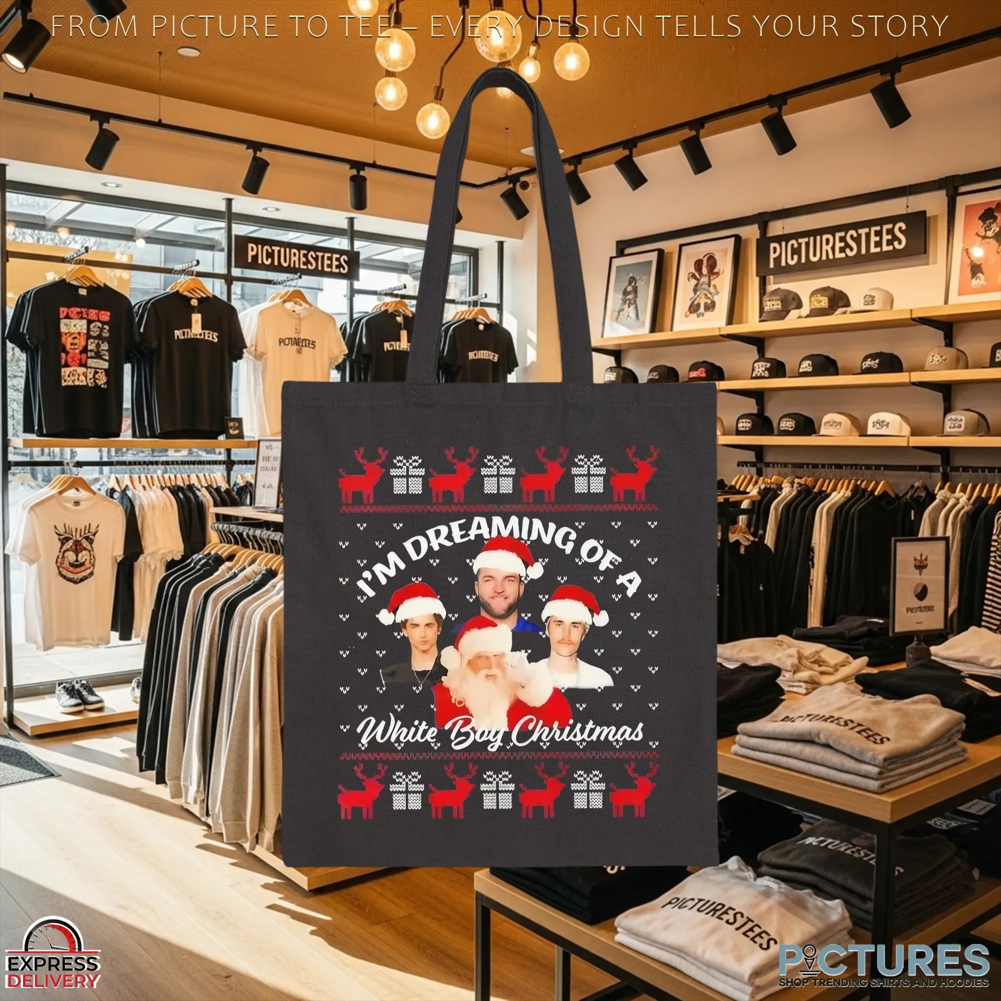 Skattebo Chalamet Bieber Santa I'm Dreaming Of A White Boy Christmas Ugly T Shirt