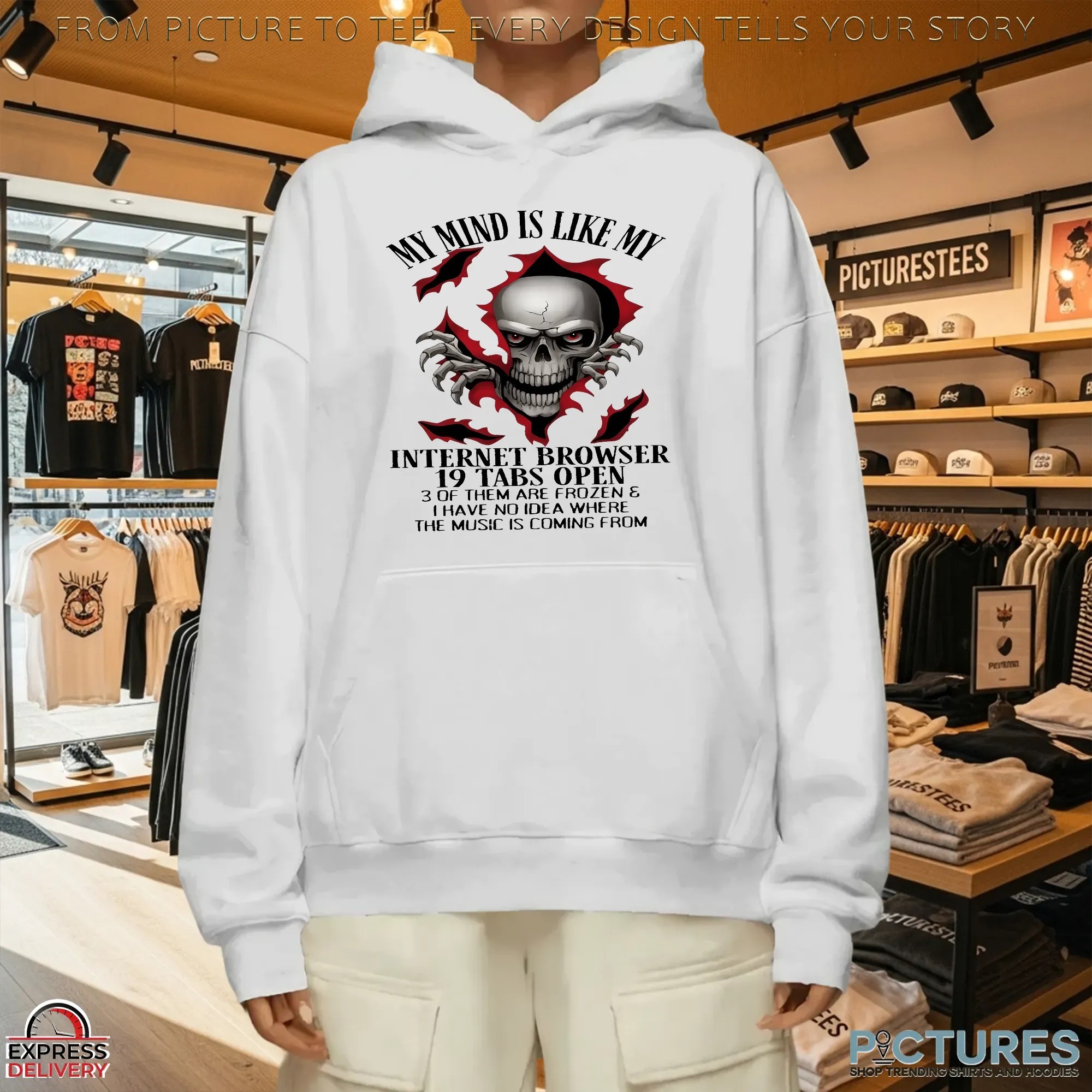 Skull My Mind Is Like My Internet Browser 19 Tabs Open 3 Of Them Are Frozen and I Have No Idea Where The Music Is Coming From T Shirt