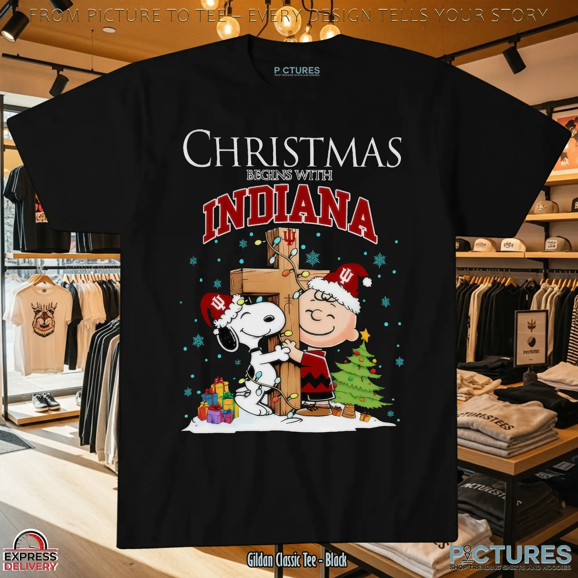 Snoopy and Charlie Brown Hugging Cross Christmas Begins With Indiana Hoosiers Football Holiday T Shirt Snoopy and Charlie Brown Hugging Cross Christmas Begins With Indiana Hoosiers Football Holiday T Shirt 2 Picturestees Customized Gifts