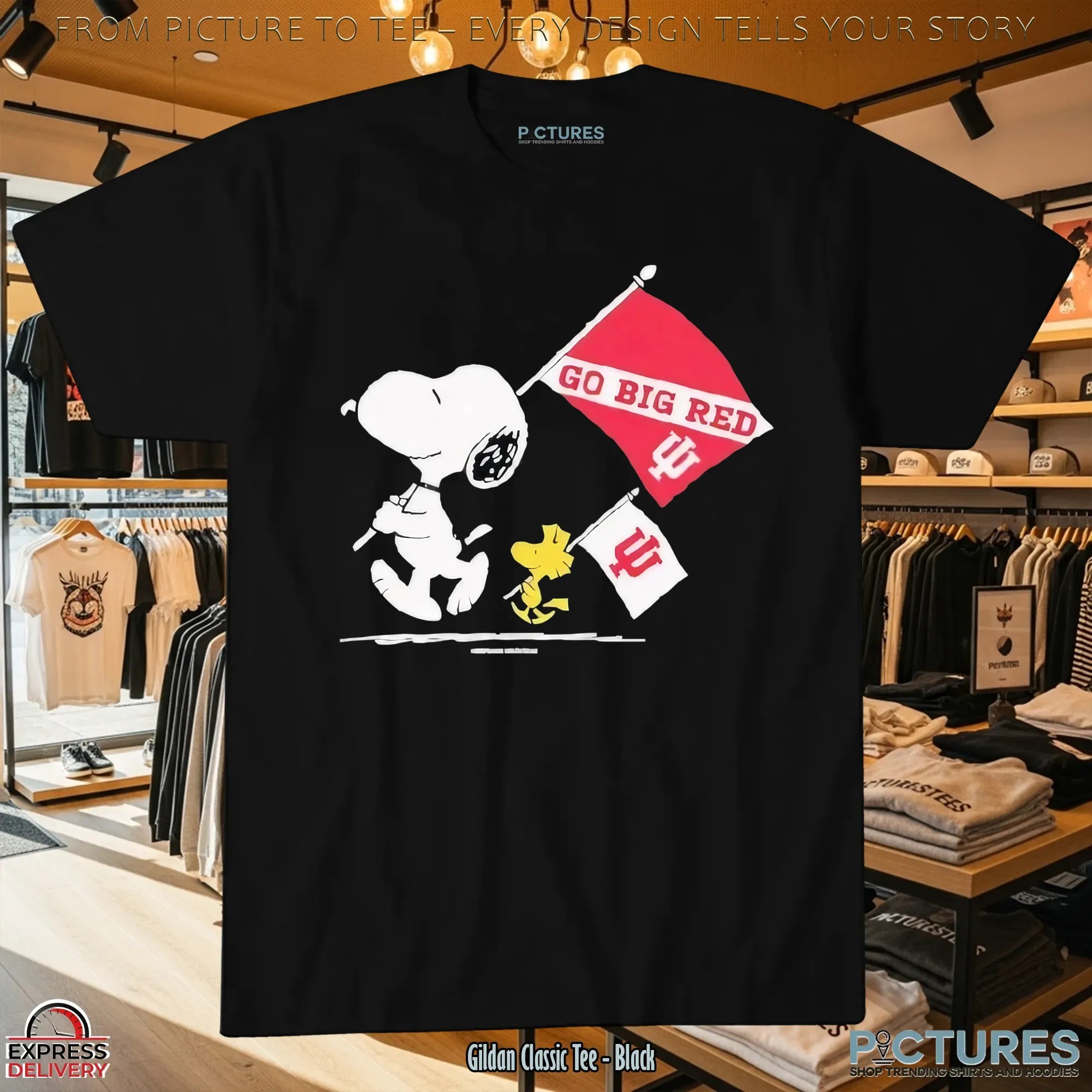 Snoopy And Woodstock X Indiana Hoosiers Gameday Go Big Red Flag T Shirt