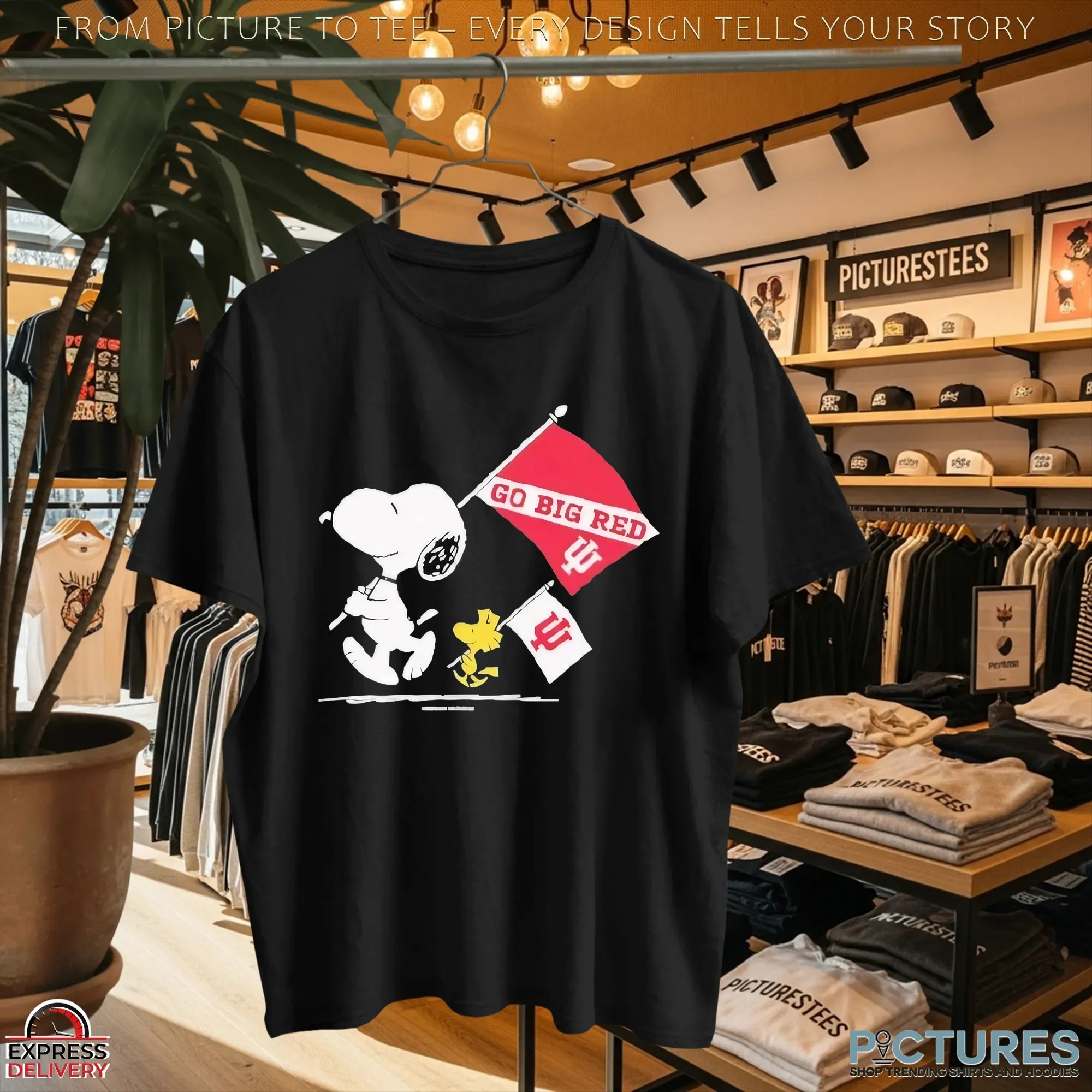 Snoopy And Woodstock X Indiana Hoosiers Gameday Go Big Red Flag T Shirt