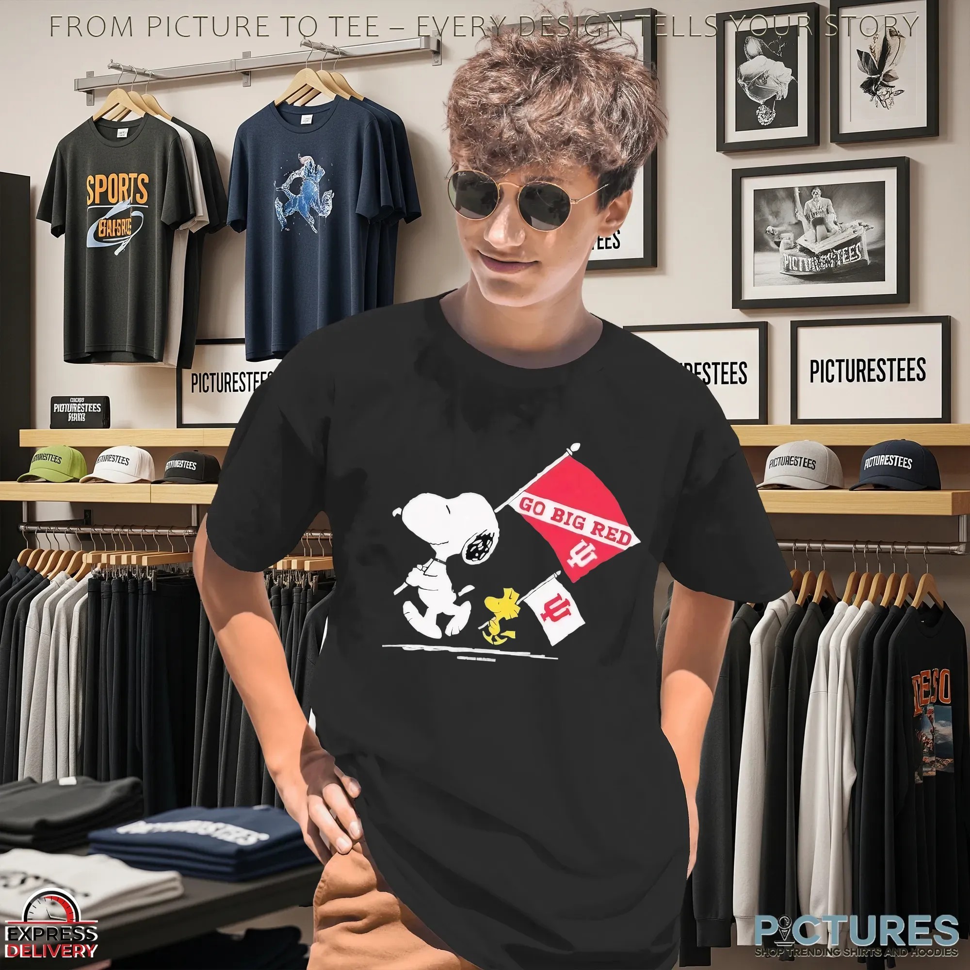 Snoopy And Woodstock X Indiana Hoosiers Gameday Go Big Red Flag T Shirt