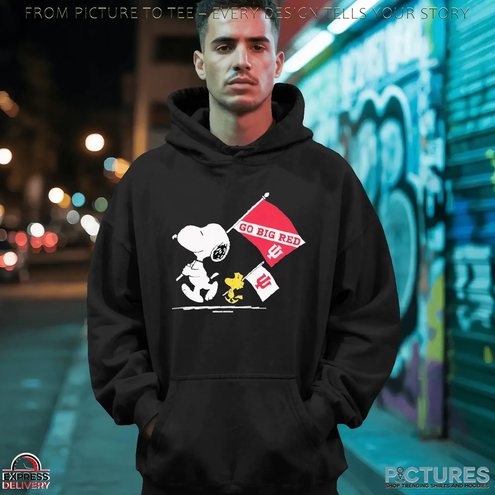 Snoopy And Woodstock X Indiana Hoosiers Gameday Go Big Red Flag T Shirt