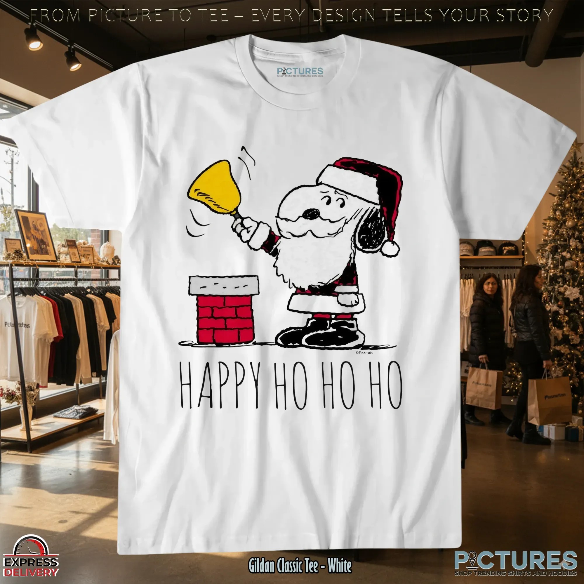 Snoopy Santa Bell Ringer Happy Ho Ho Ho Christmas T Shirt