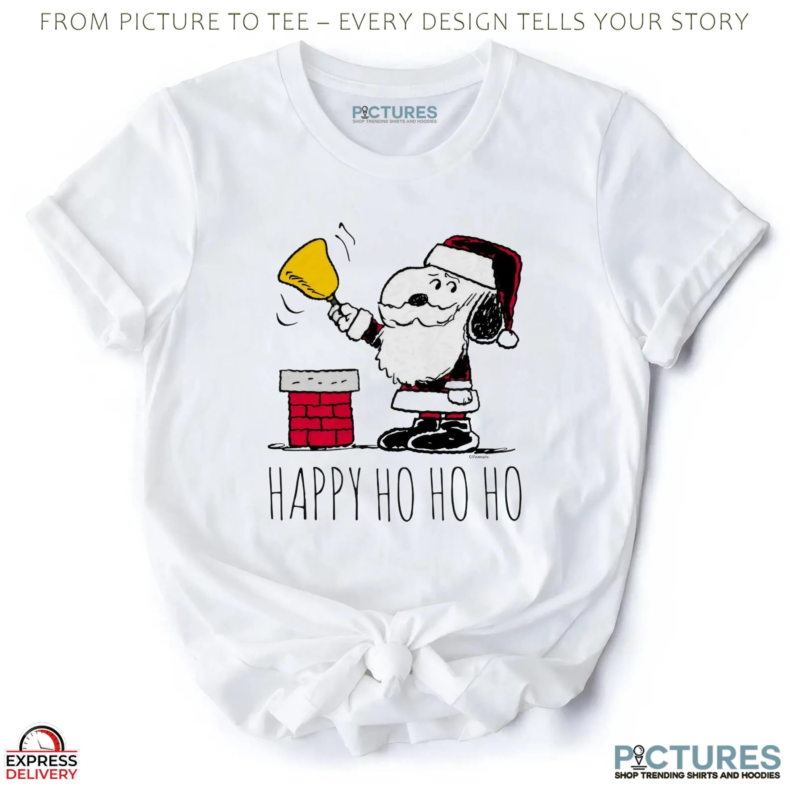 Snoopy Santa Bell Ringer Happy Ho Ho Ho Christmas T Shirt