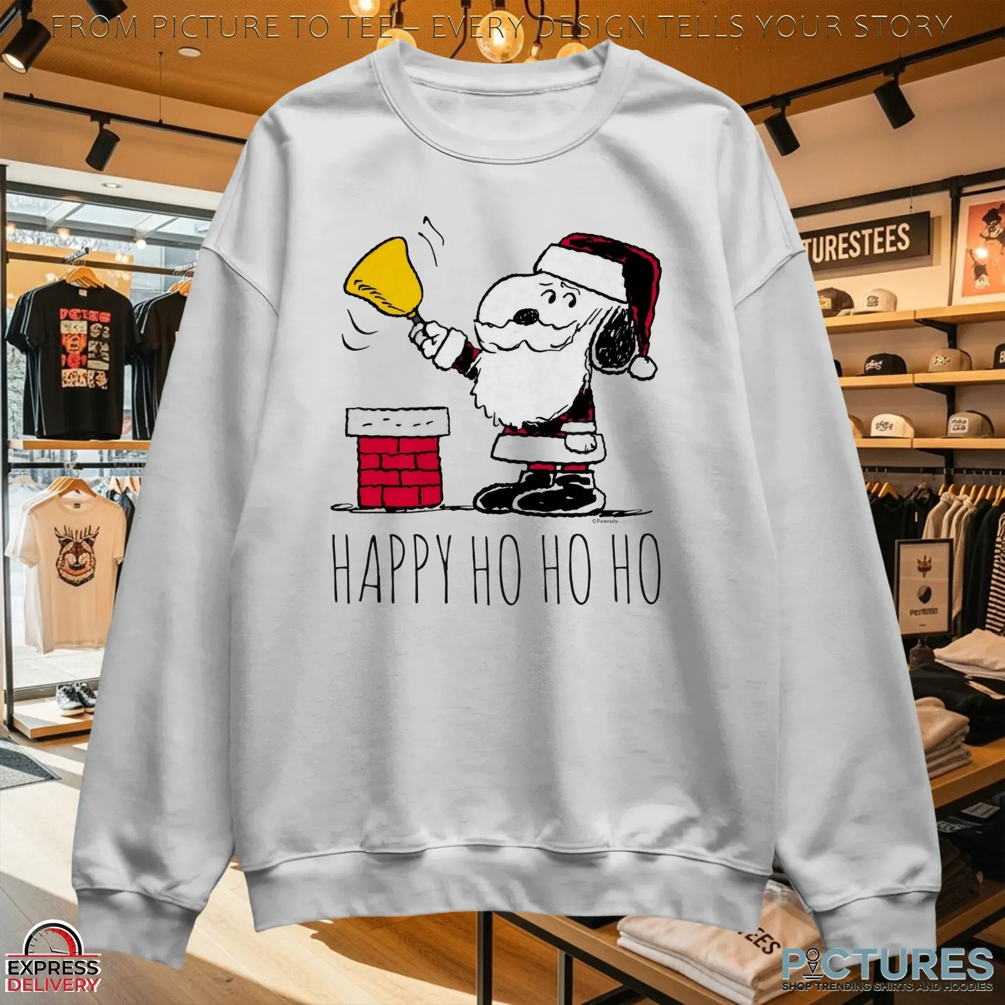 Snoopy Santa Bell Ringer Happy Ho Ho Ho Christmas T Shirt