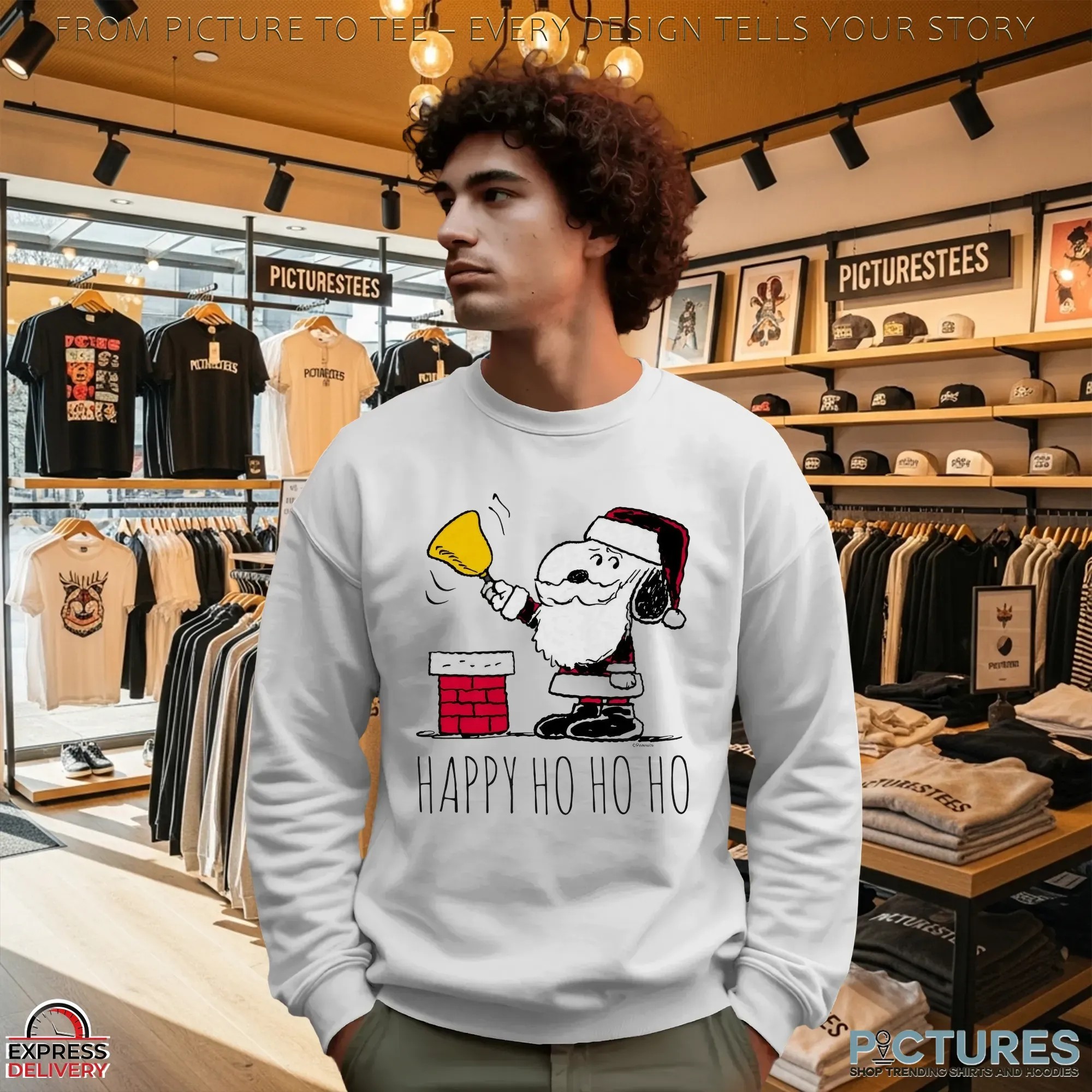 Snoopy Santa Bell Ringer Happy Ho Ho Ho Christmas T Shirt