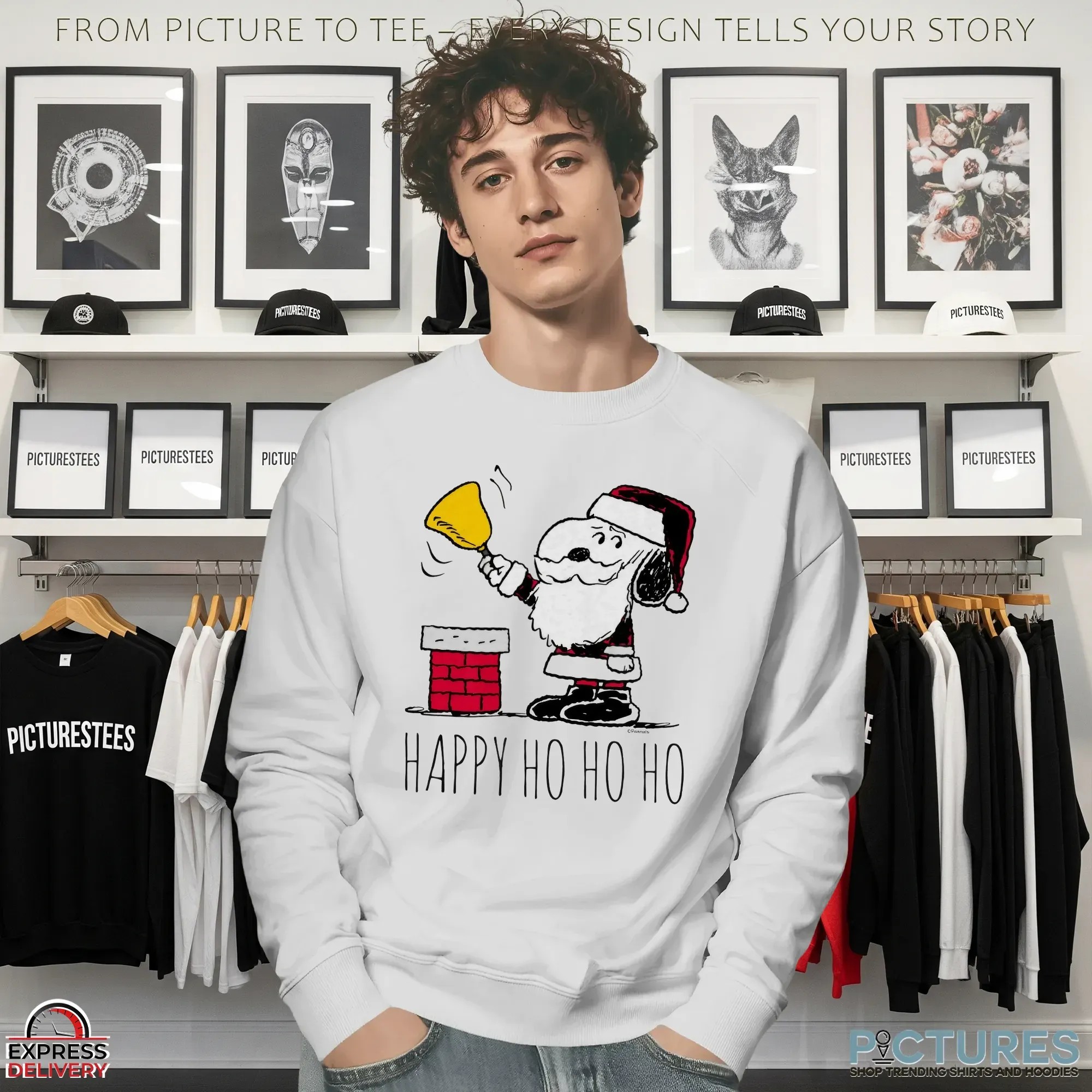 Snoopy Santa Bell Ringer Happy Ho Ho Ho Christmas T Shirt