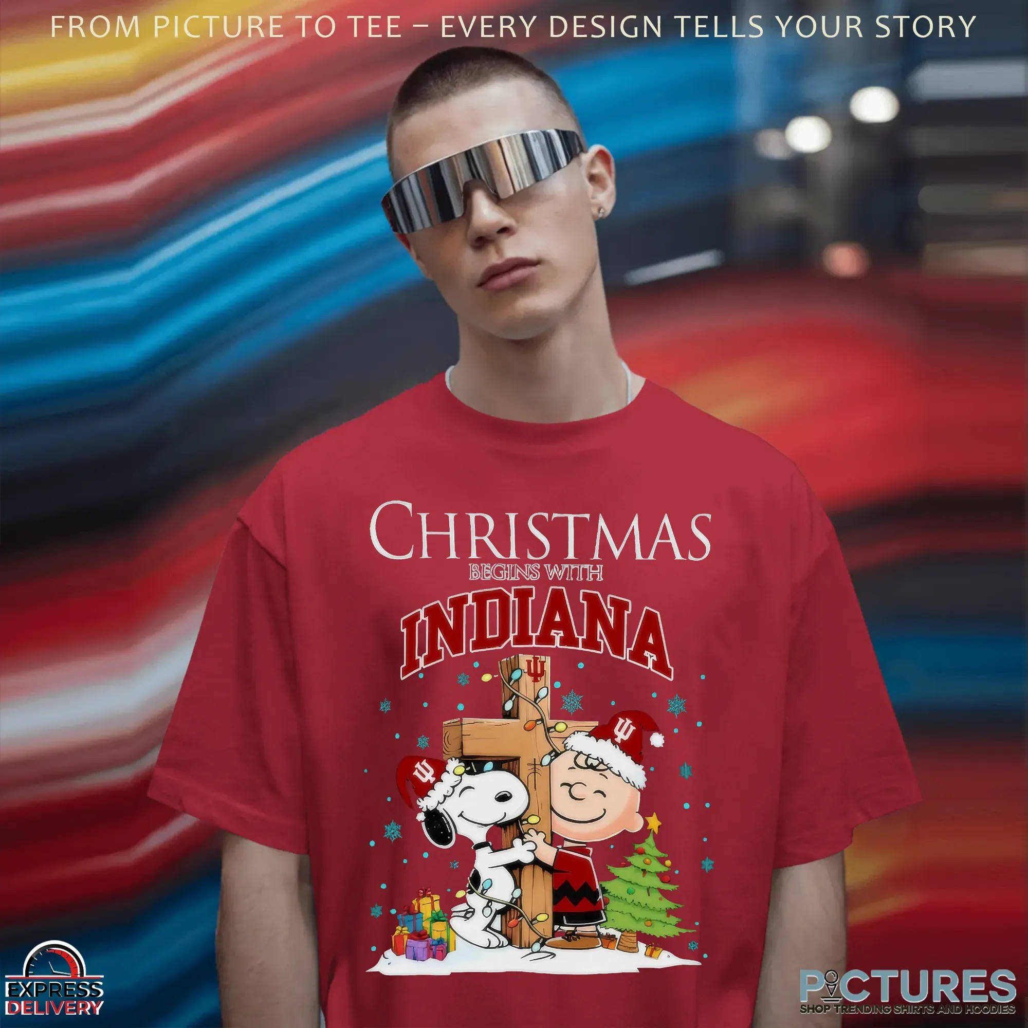 Snoopy and Charlie Brown Hugging Cross Christmas Begins With Indiana Hoosiers Football Holiday T Shirt Snoopy and Charlie Brown Hugging Cross Christmas Begins With Indiana Hoosiers Football Holiday T Shirt