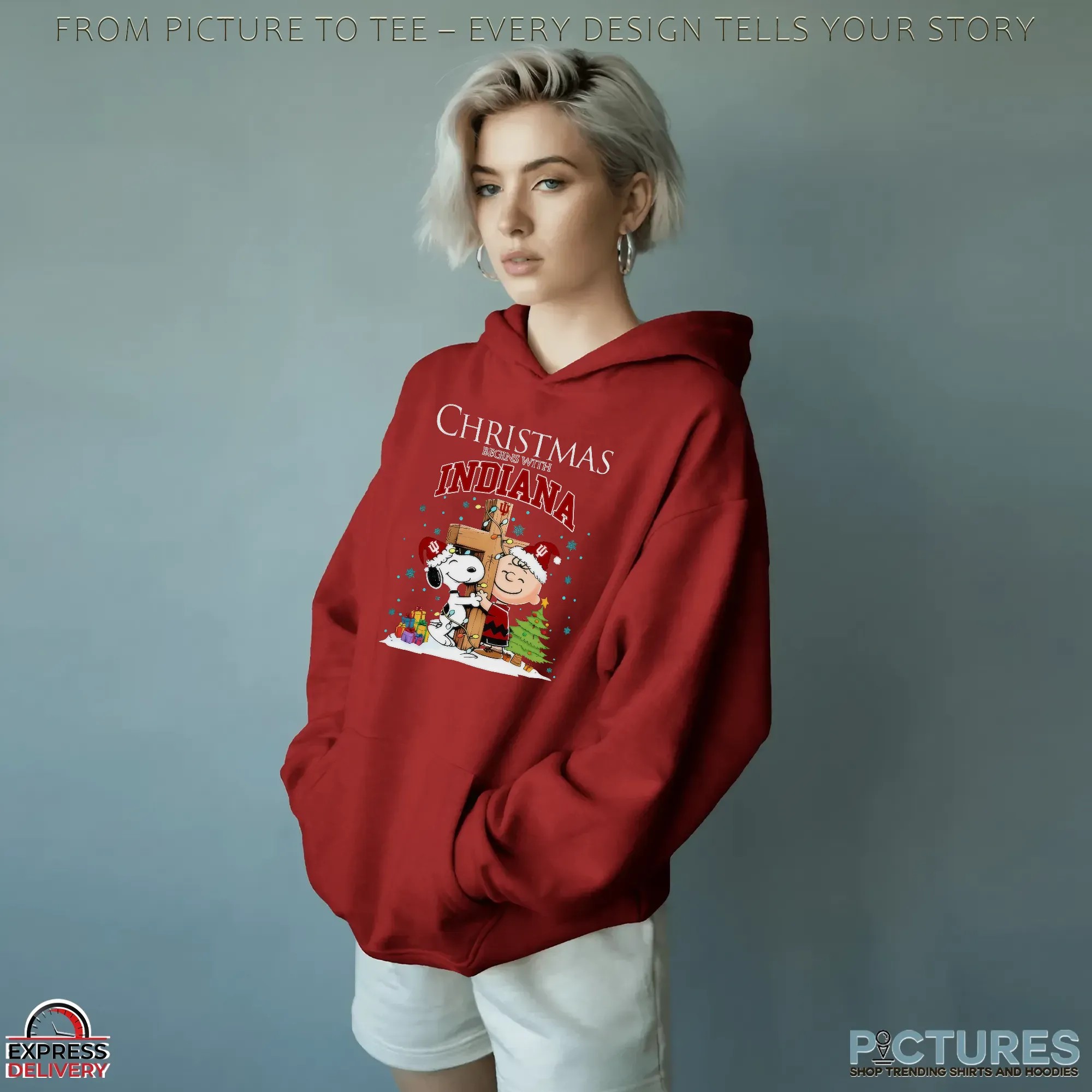 Snoopy and Charlie Brown Hugging Cross Christmas Begins With Indiana Hoosiers Football Holiday T Shirt Snoopy and Charlie Brown Hugging Cross Christmas Begins With Indiana Hoosiers Football Holiday T Shirt
