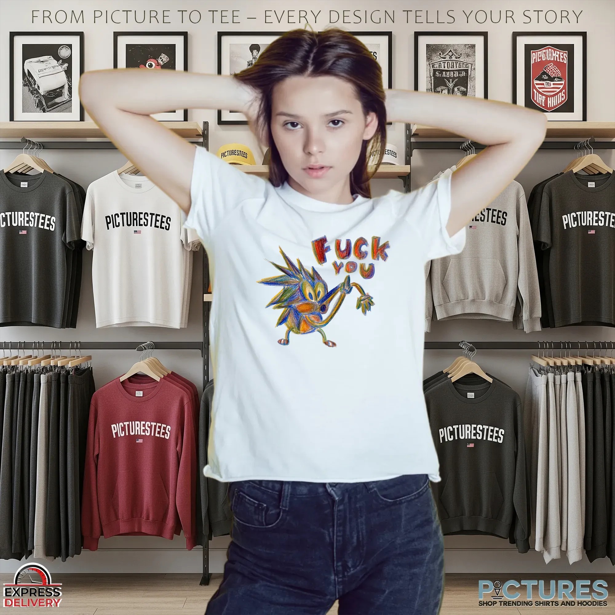 Sonic The Hedgehog Fuck You Crayon Pencil Drawing T Shirt