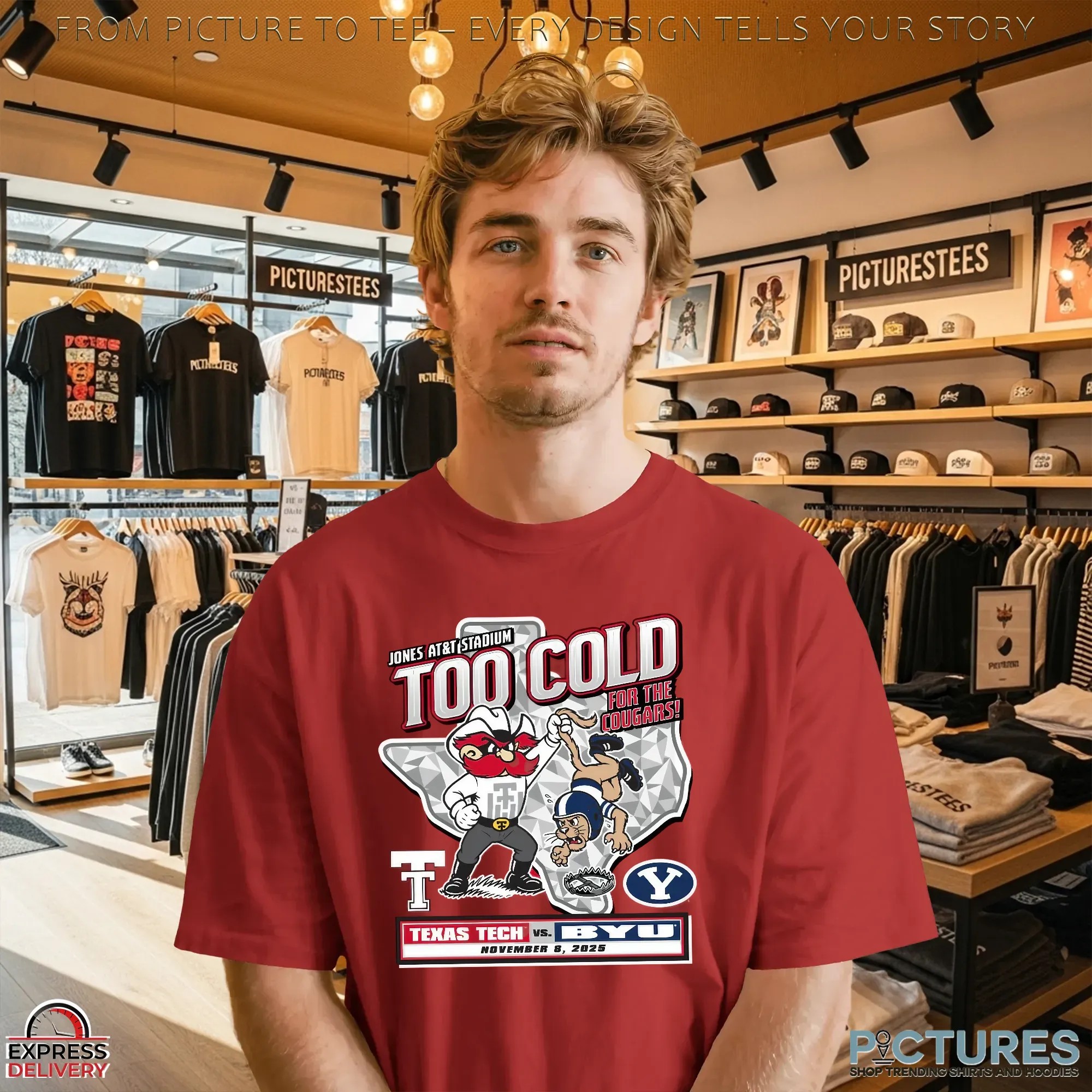 Texas Tech Red Raiders vs BYU Cougars Too Cold For The Cougars Jones At&T Stadium 2025 Gameday Mascot T Shirt