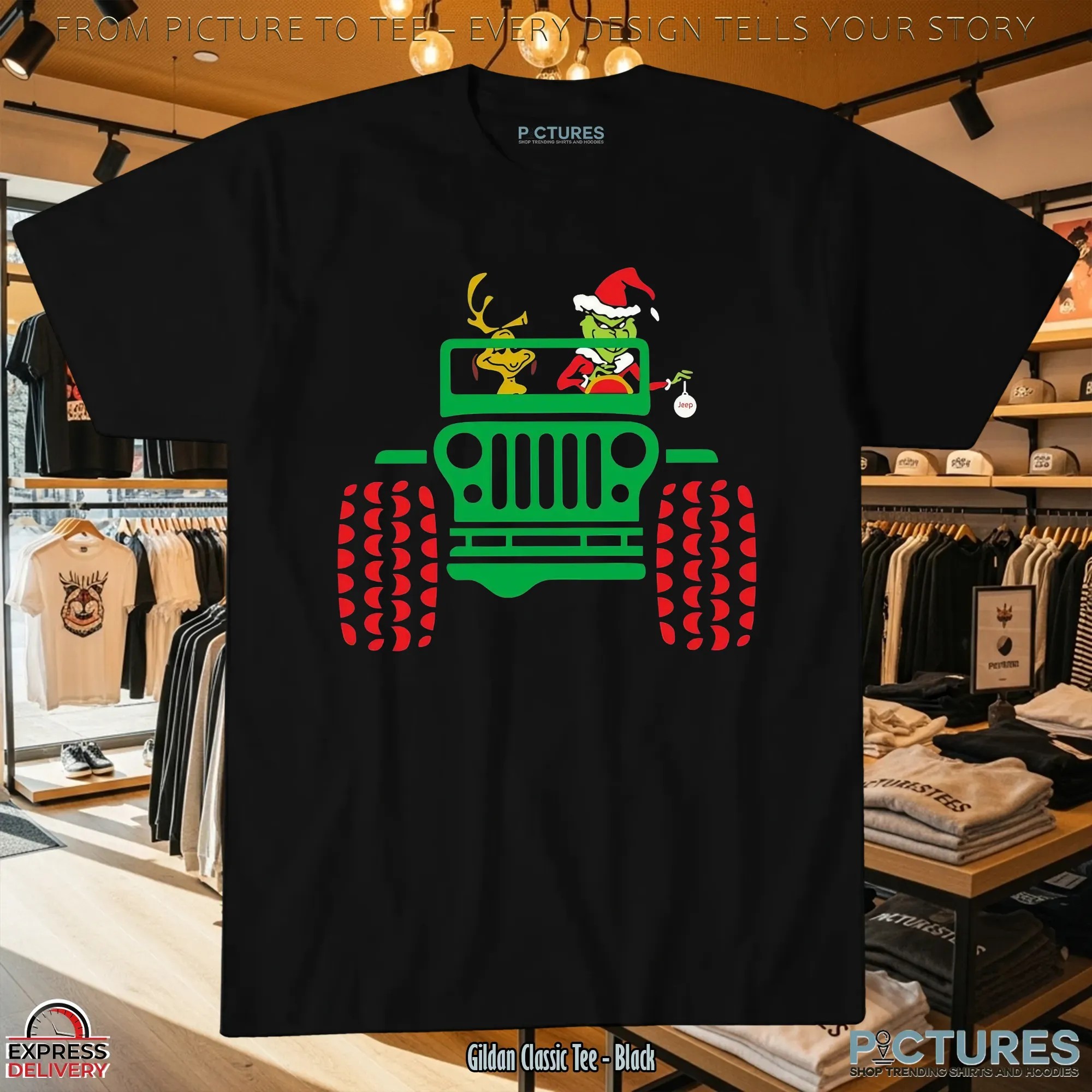 The Grinch and Max on Jeep Christmas T Shirt