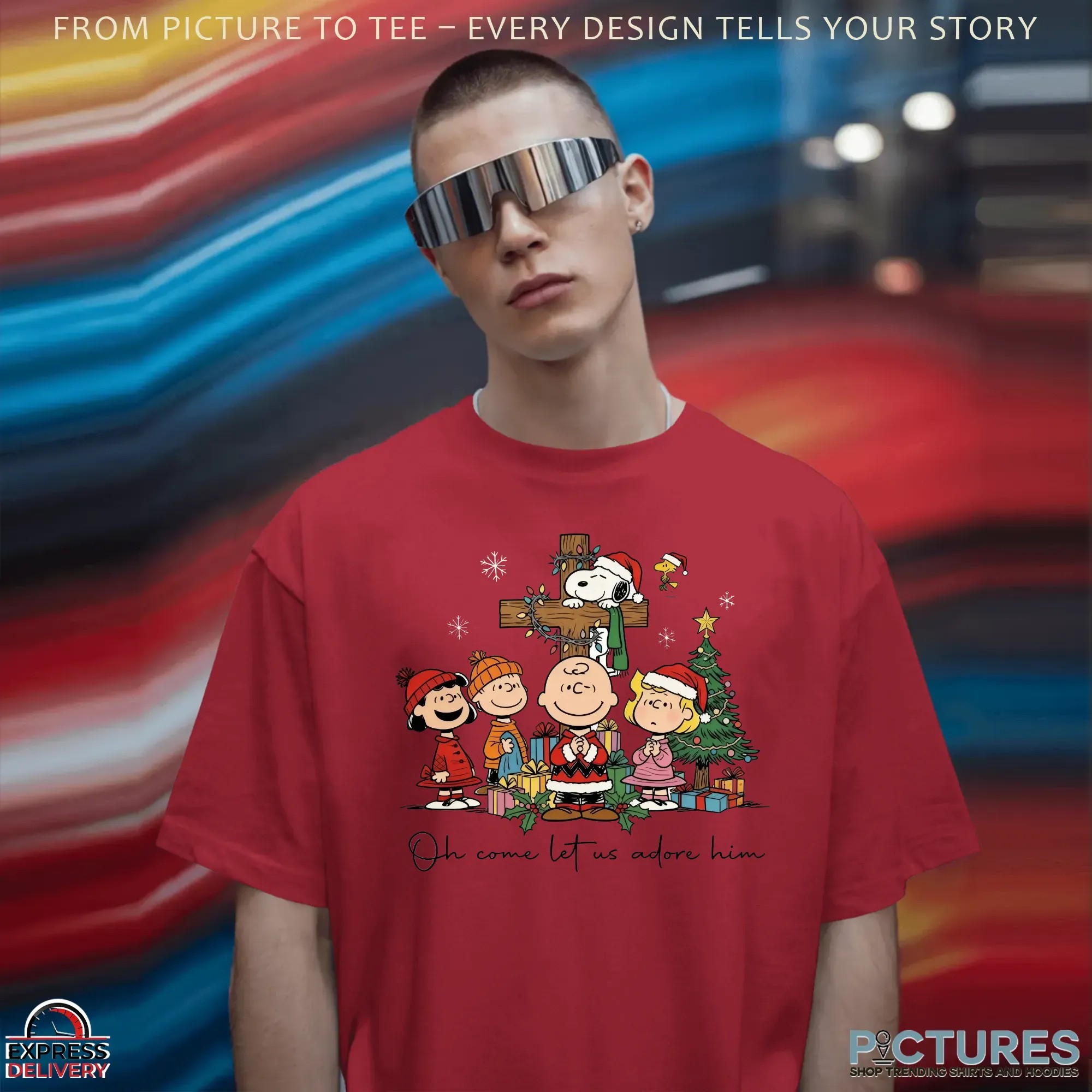 The Peanuts Oh Come Let Us Adore Him Cross Christian Christmas T Shirt