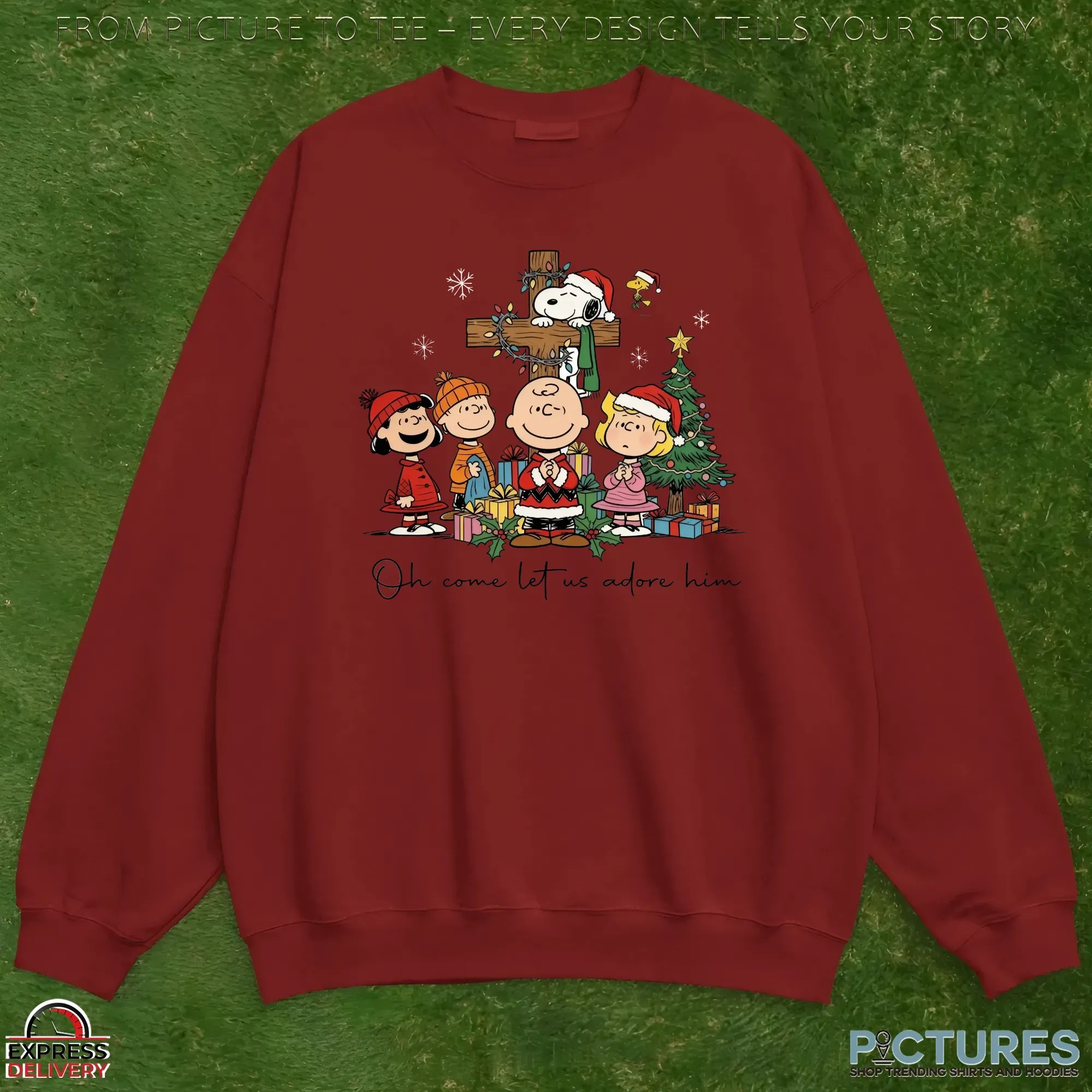 The Peanuts Oh Come Let Us Adore Him Cross Christian Christmas T Shirt