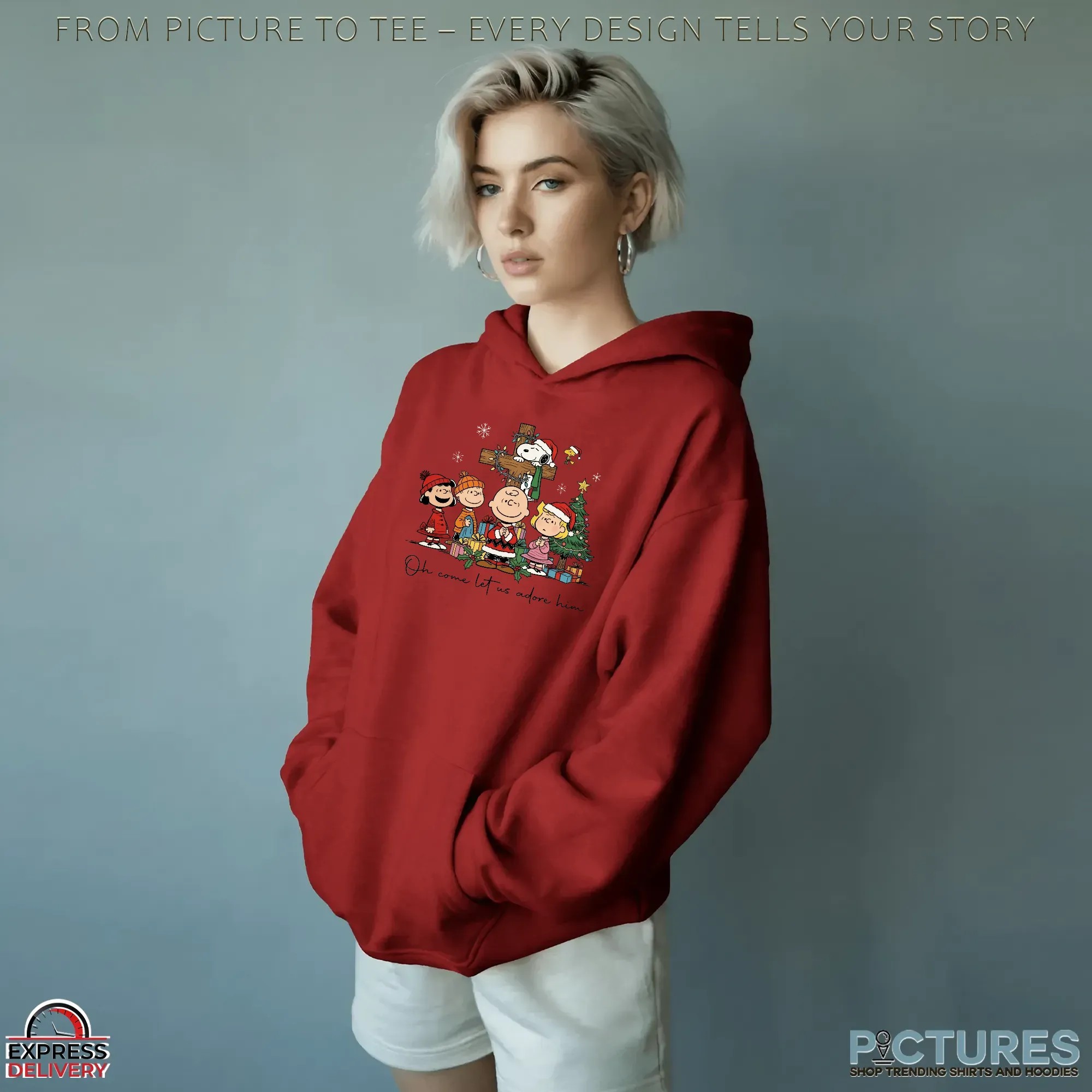 The Peanuts Oh Come Let Us Adore Him Cross Christian Christmas T Shirt