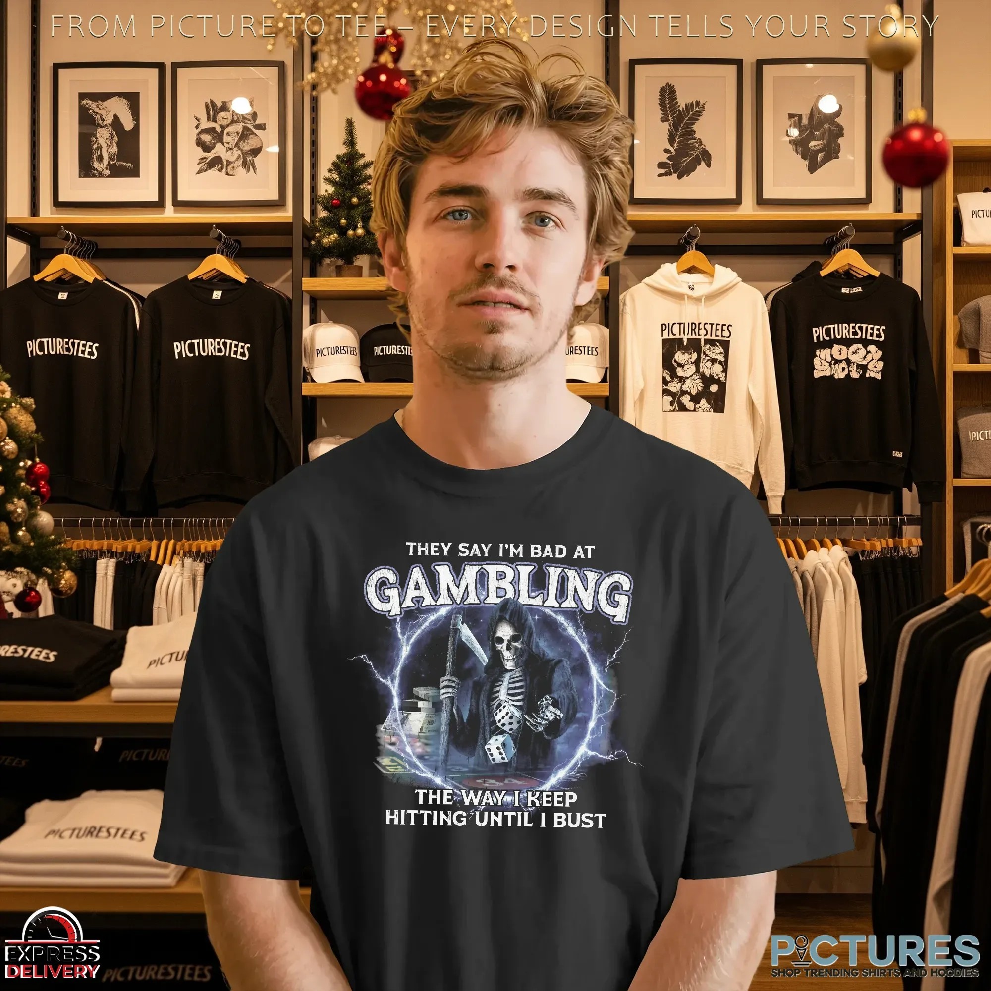 They Say I'm Bad at Gambling The Way I Keep Hitting Until I Bust Grim Reaper T Shirt