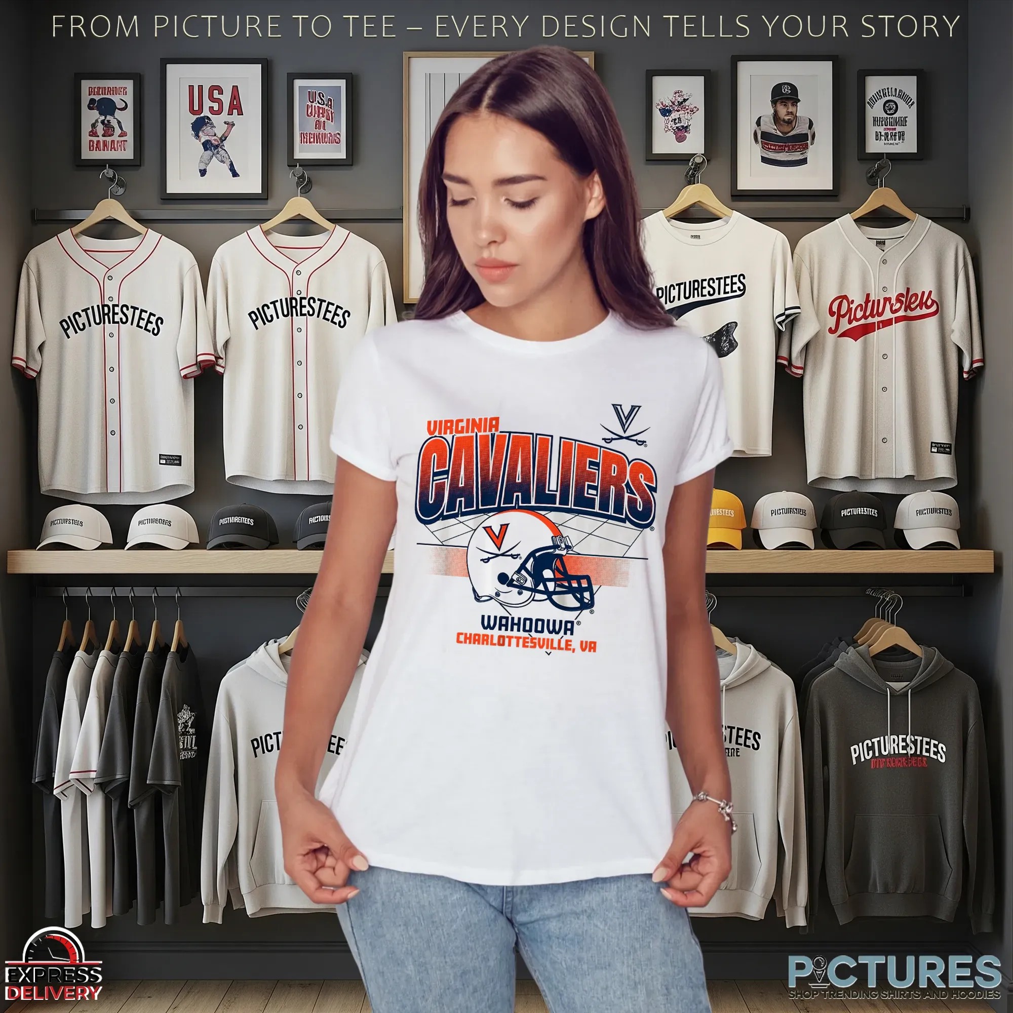 Virginia Cavaliers Football Wahoowa Charlottesville VA Helmet Grid T Shirt