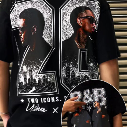 Two Icons Usher & Chris Brown Vintage Bootleg Graphic Tee