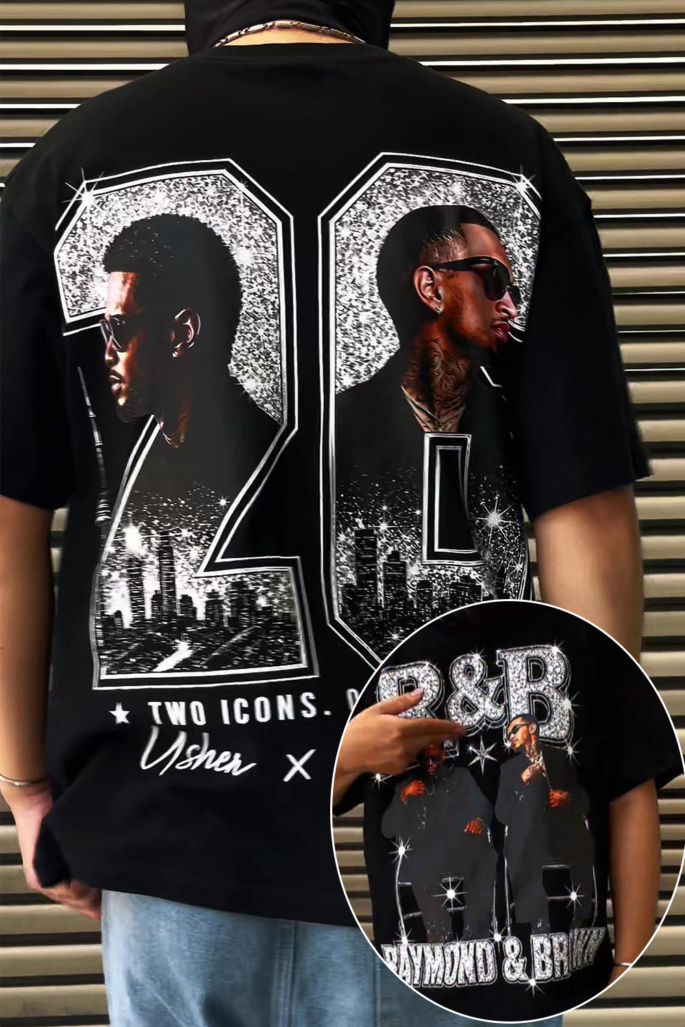 Two Icons Usher & Chris Brown Vintage Bootleg Graphic Tee