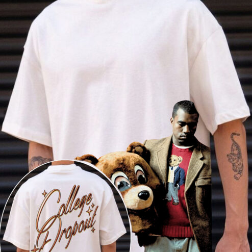 College Dropout Vintage Bear Graphic Oversized Rap Tee