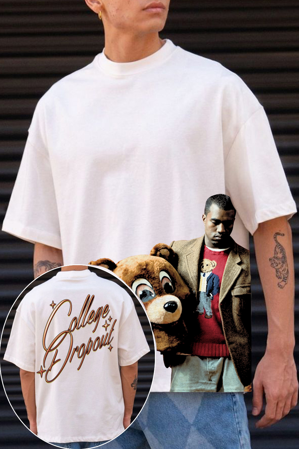 College Dropout Vintage Bear Graphic Oversized Rap Tee