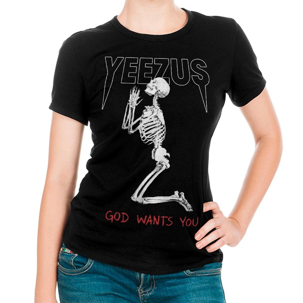 Yeezus God Wants You Praying Skeleton Graphic Tee | Black Streetwear
