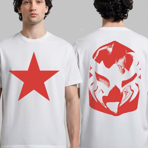 Bold Red Star Mask Graphic Tee | Edgy Men's Streetwear T-Shirt