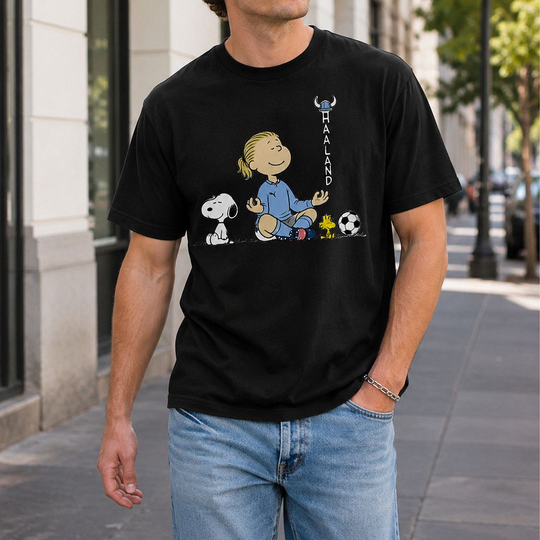 Erling Haaland Snoopy Meditation Graphic T-Shirt | Funny Soccer Tee