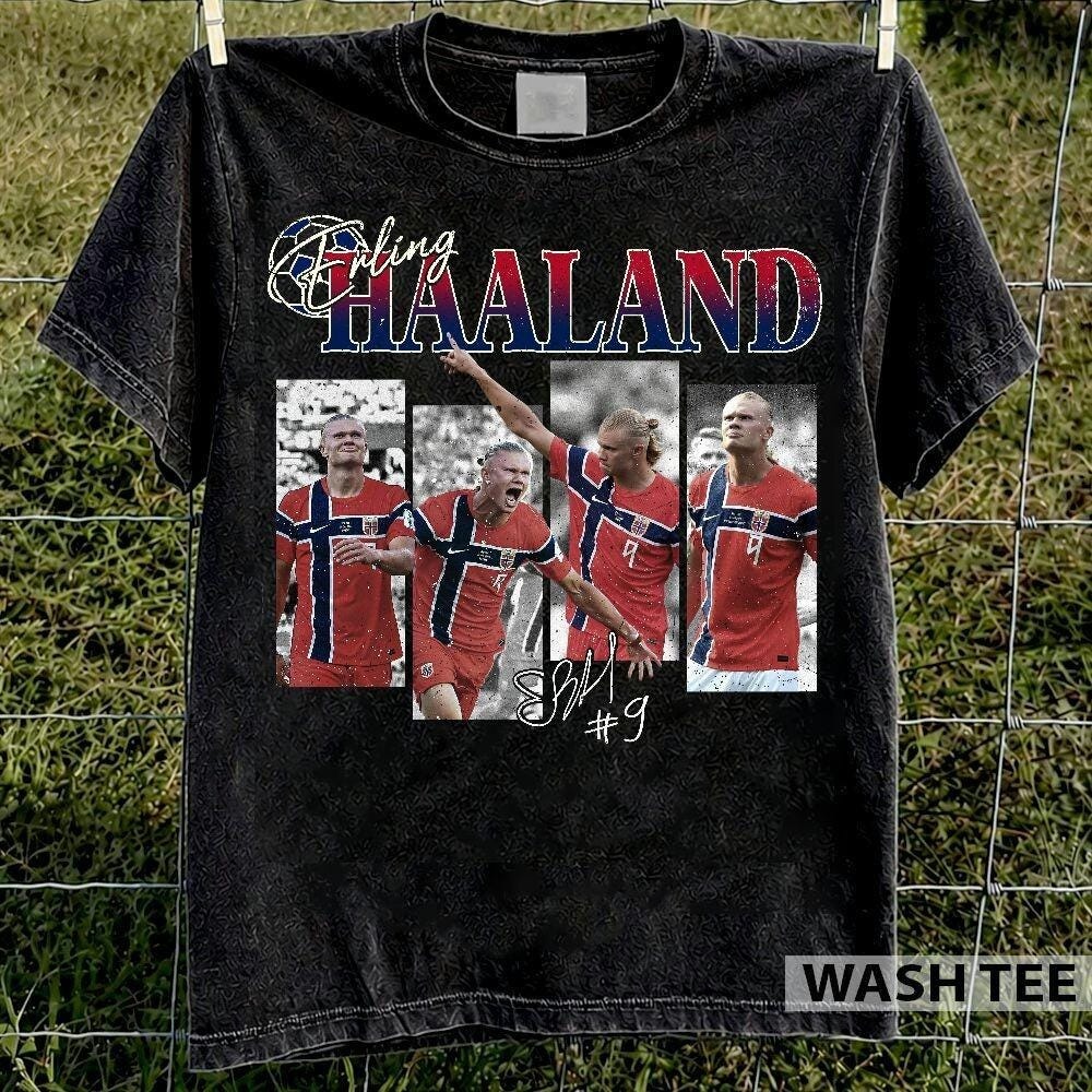 Erling Haaland Vintage Bootleg Wash Tee Norway Soccer