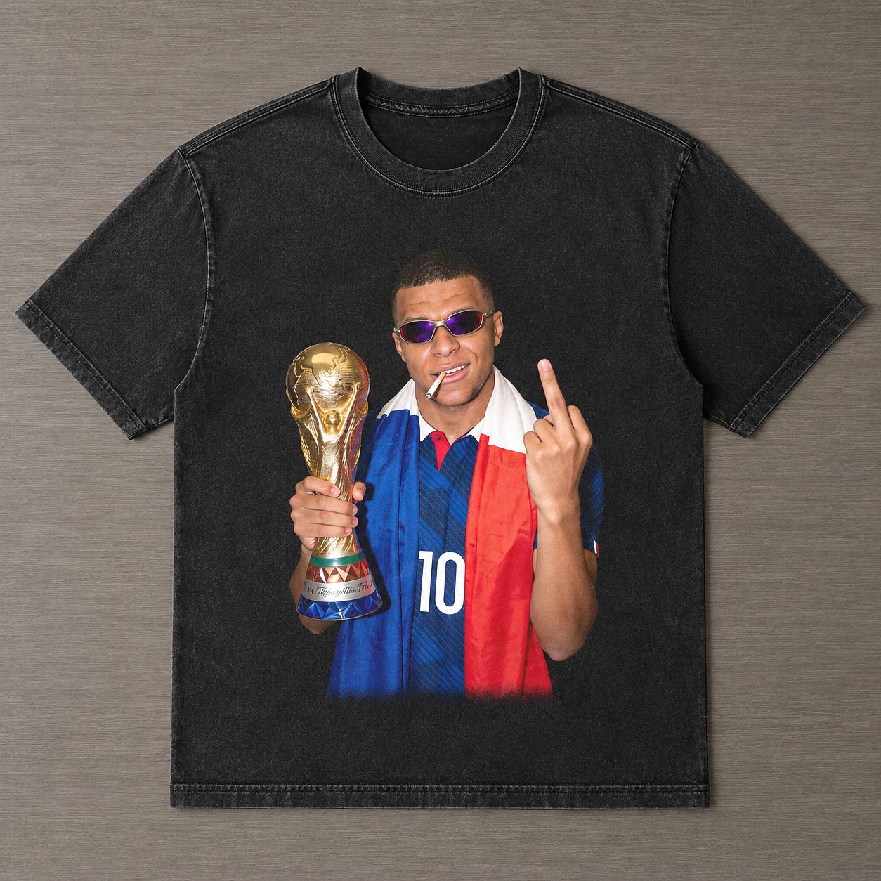 Mbappe Middle Finger Vintage Wash Hoodie | 2026 Meme Streetwear