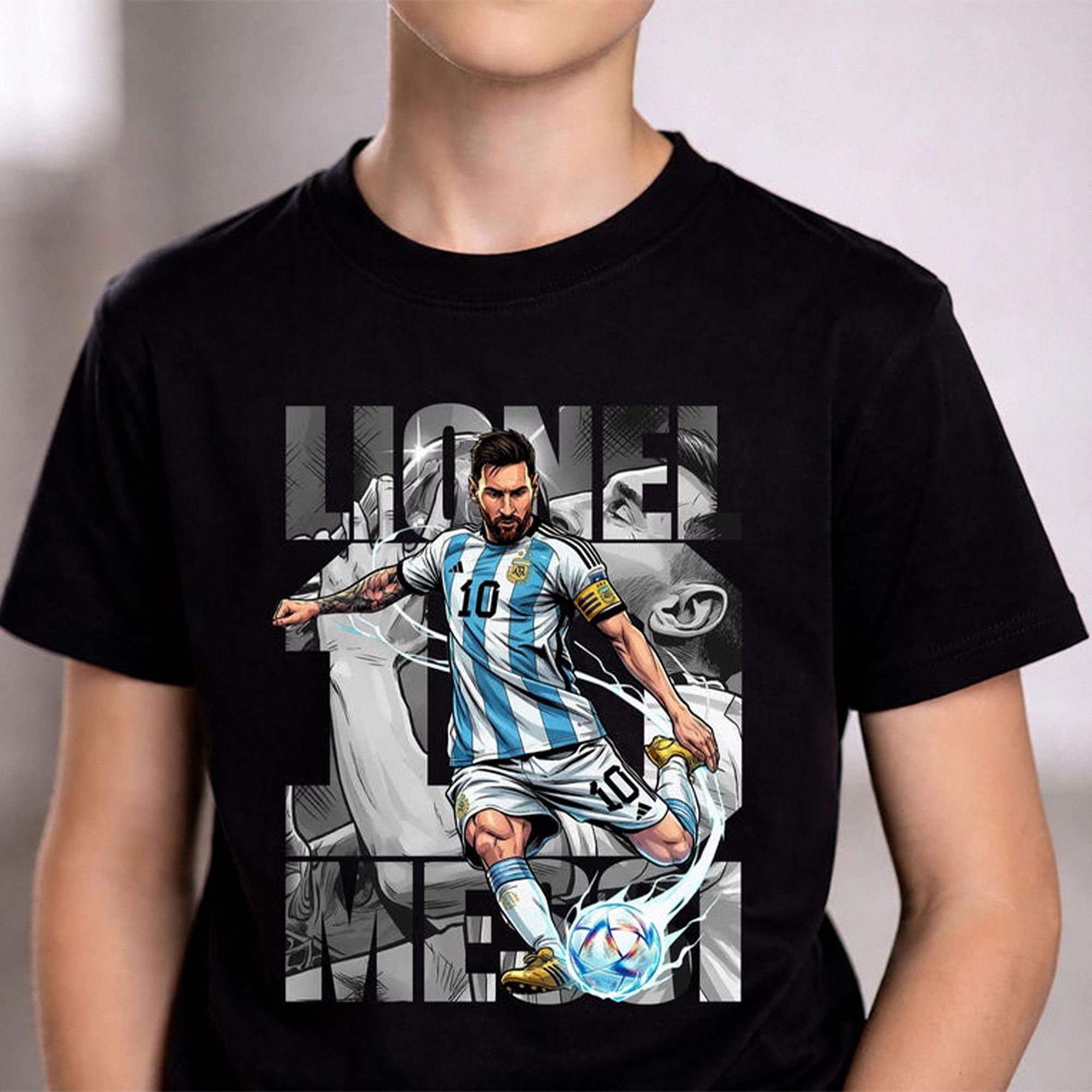 Lionel Messi 10 Youth Graphic T-Shirt | Argentina Soccer Fan Tee
