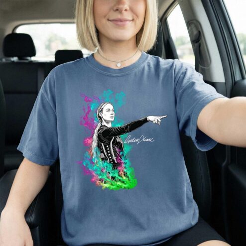 Female Hoops Player Portrait Graphic Tee - Colorful Sports Shirt