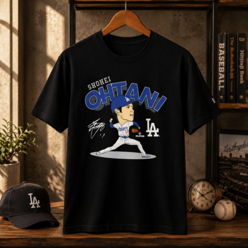 Shohei Ohtani Dodgers Caricature T-Shirt | LA Baseball Graphic Tee