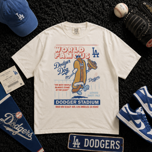 Retro LA Dodger Dog Graphic Tee | Vintage Los Angeles Baseball Shirt