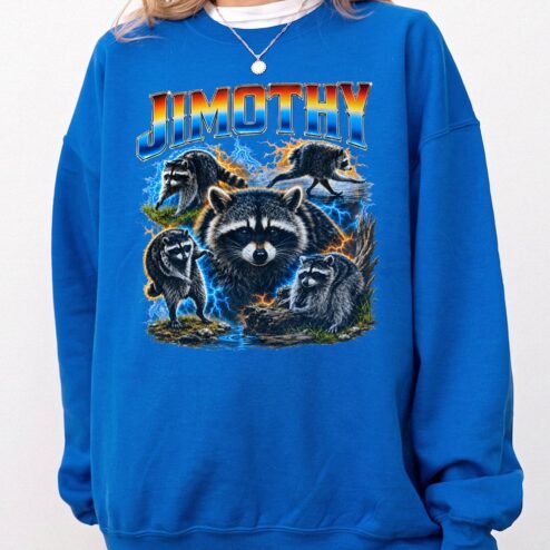 Jimothy Raccoon Sweatshirt - Funny Retro 90s Lightning Trash Panda Graphic