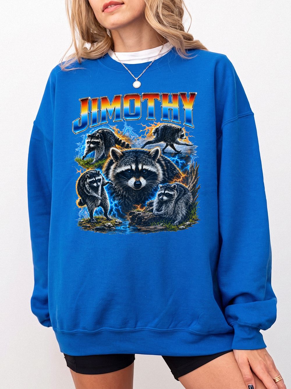Jimothy Raccoon Sweatshirt - Funny Retro 90s Lightning Trash Panda Graphic