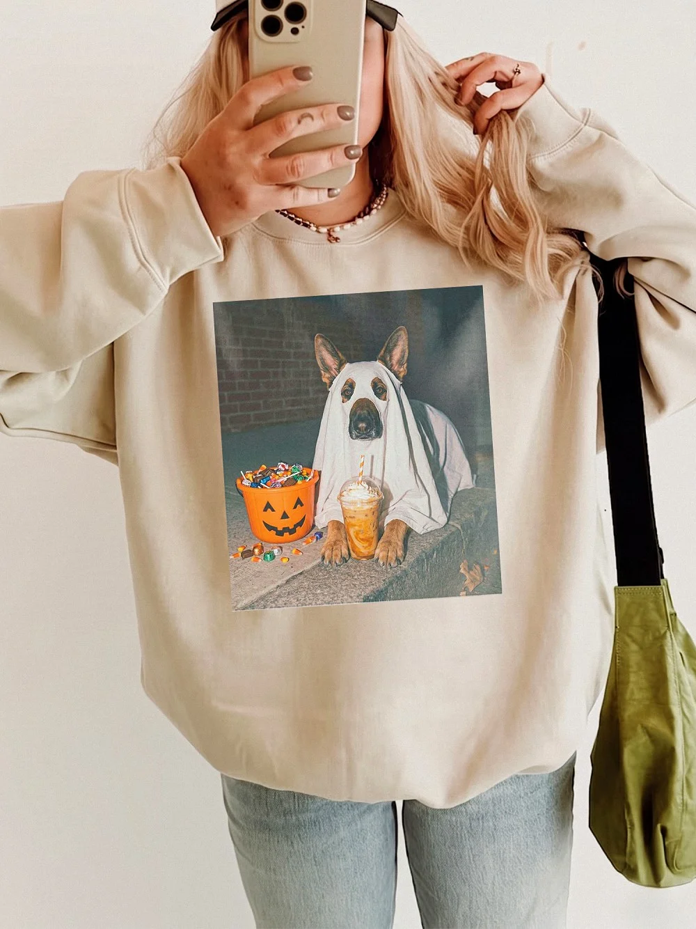 Cute Ghost Dog Pumpkin Halloween Sweatshirt Comfy Fall Pullover For Pet Lovers