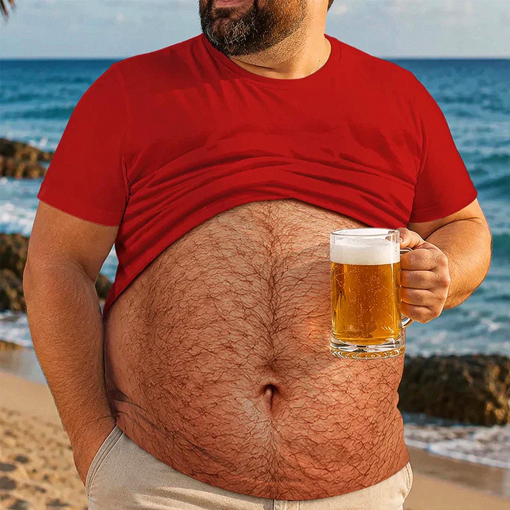 Funny Beer Belly Beach Shirt Men's Dad Bod Novelty Graphic Tee Summer Gag Gift