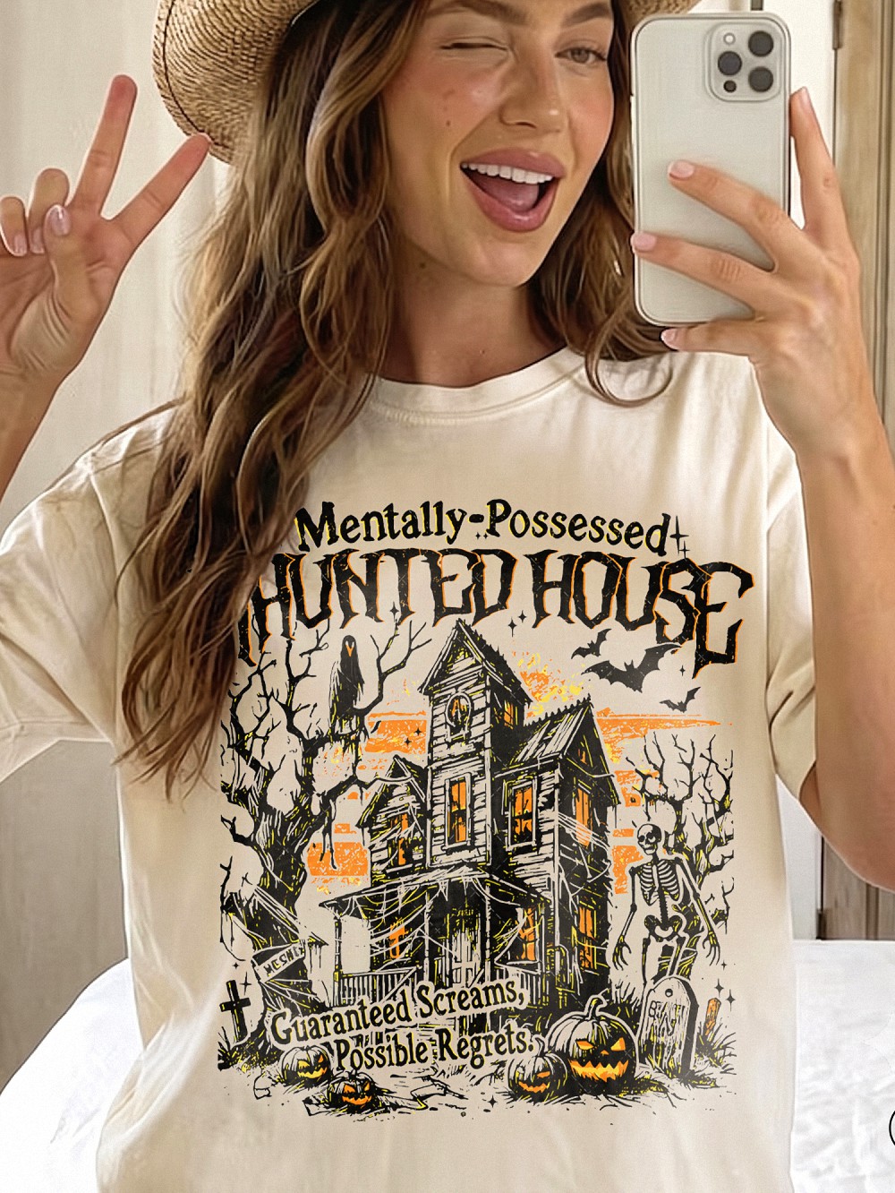 Mentally-Possessed Haunted House Vintage Halloween Graphic Tee Funny Spooky Season Horror Shirt