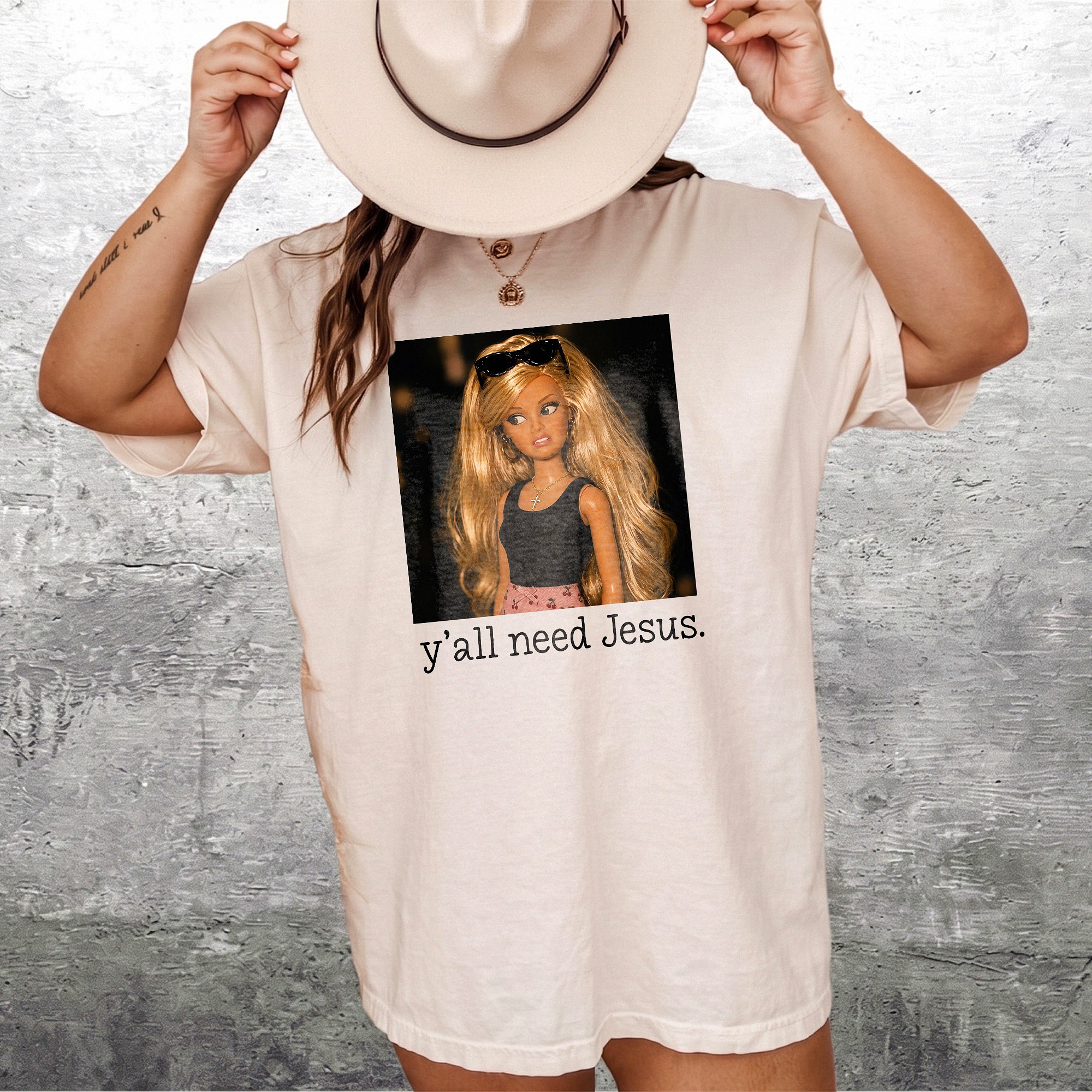 Y'all Need Jesus Tee Funny Sarcastic Doll Shirt Southern Christian Humor Graphic T-Shirt